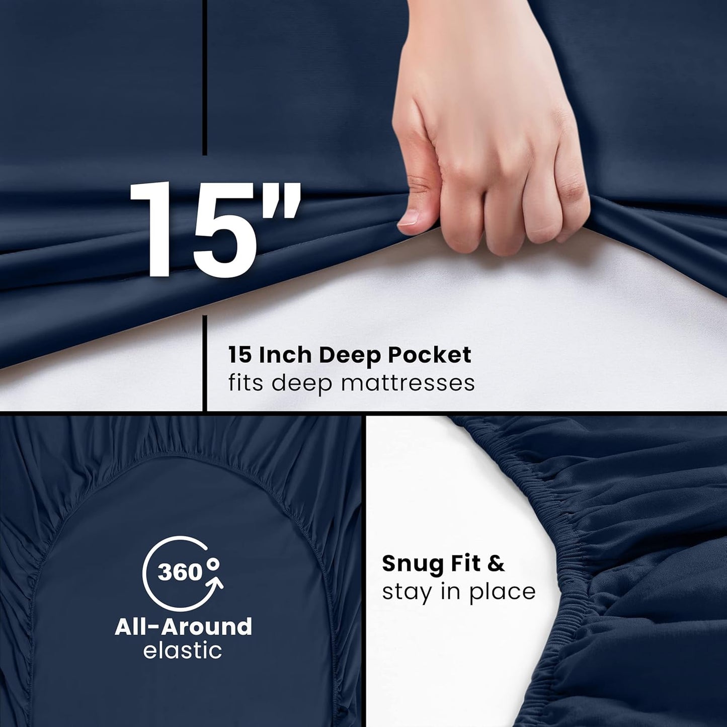 Utopia Bedding Full Fitted Sheet - Deep Pocket Soft Microfiber - Navy - Shrinkage & Fade Resistant