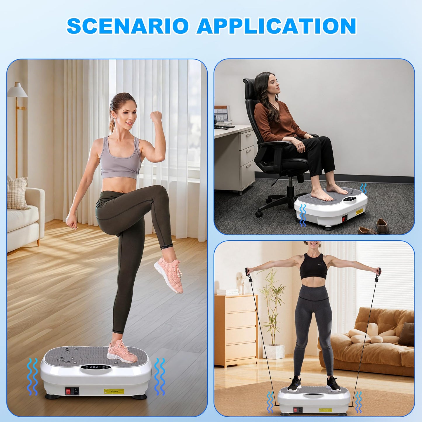 XIHEIMA Vibration Plate Exercise Machine for Lymphatic Drainage, Whole Body Fitness Workout Equipment Stand Shake Board Sport Gym for Weight Loss Fat Burner for Women Men (White)