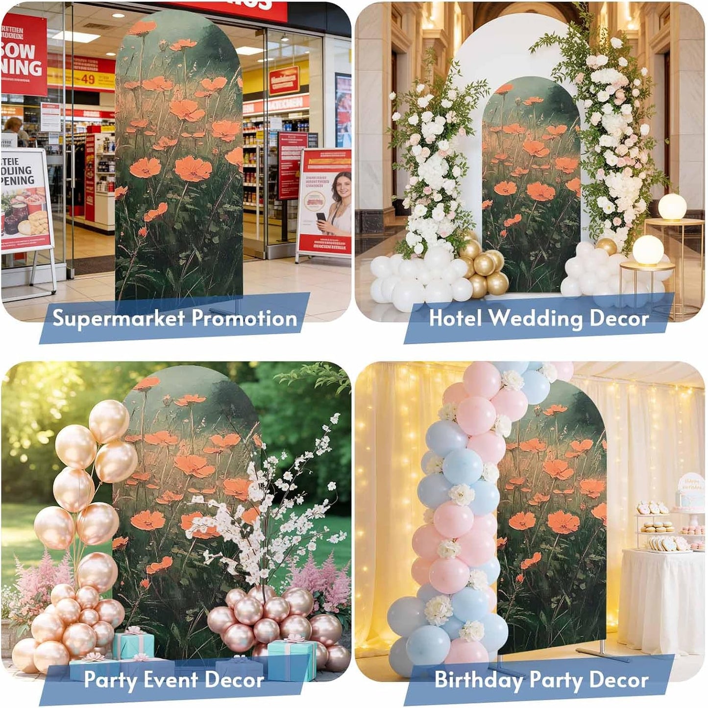 Jnbasdffb 7.2 Red Spring Floral Wedding Arch Cover, Stretchy Spandex Arch Backdrop Stand Covers FT, Modern Oil Painting