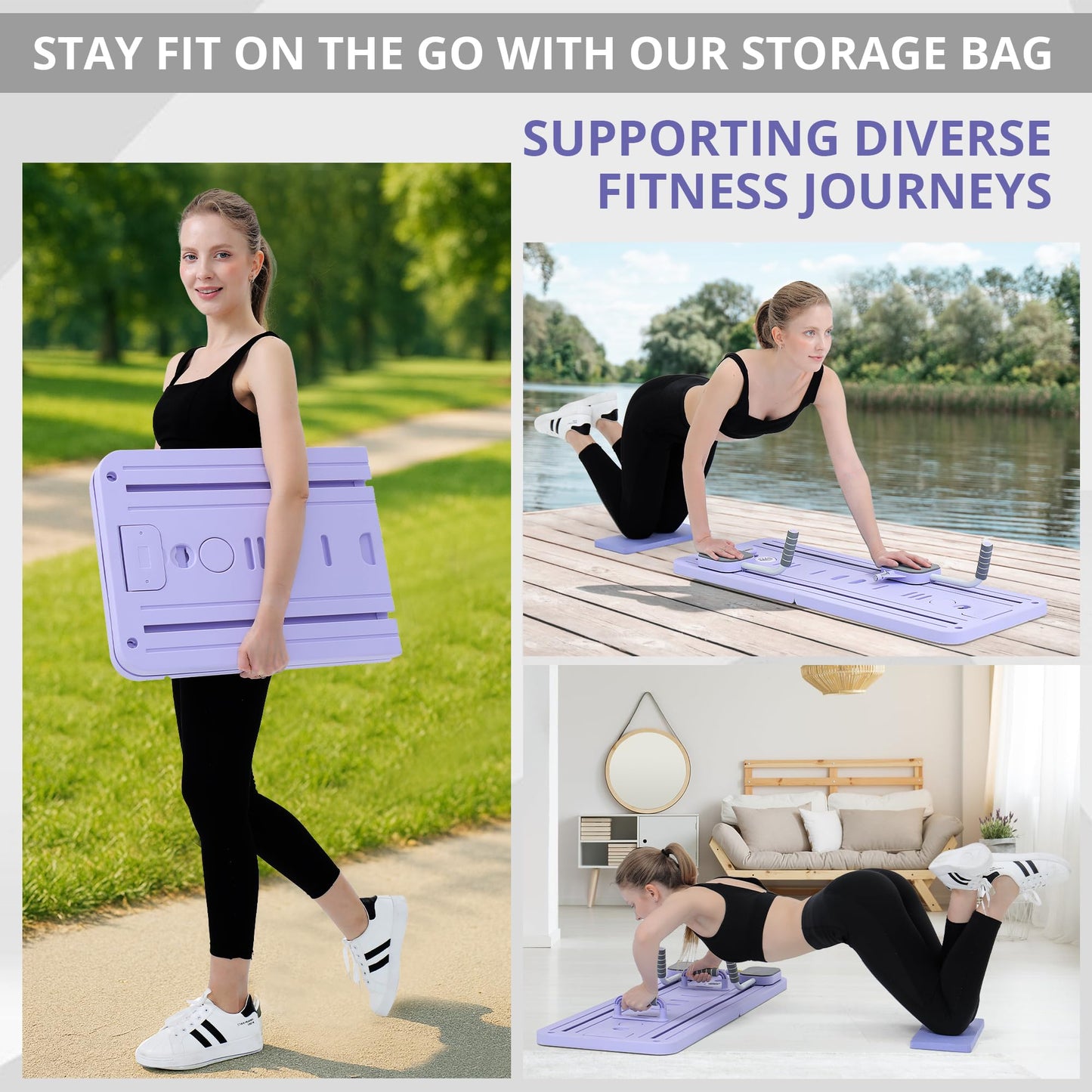 JANUA Pilates Board - Pilates Reformer Set, Multi-Purpose Foldable Pilates Reformer Board for Home, 5 in 1 Pilates Sliding Board (Purple Set)