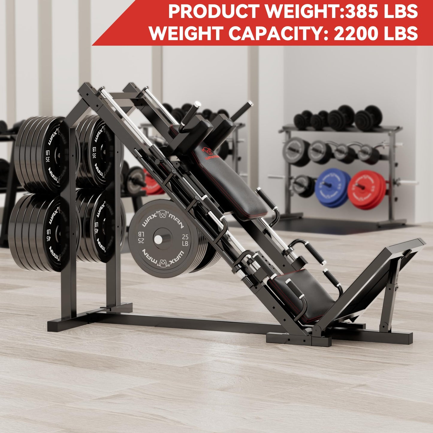 Waxman Leg Press Hack Squat Machine Combo, 2-in-1Leg Exercise Machine with Linear Bearing, Special for Lower Body with Weight Storage for Quads, Hamstring