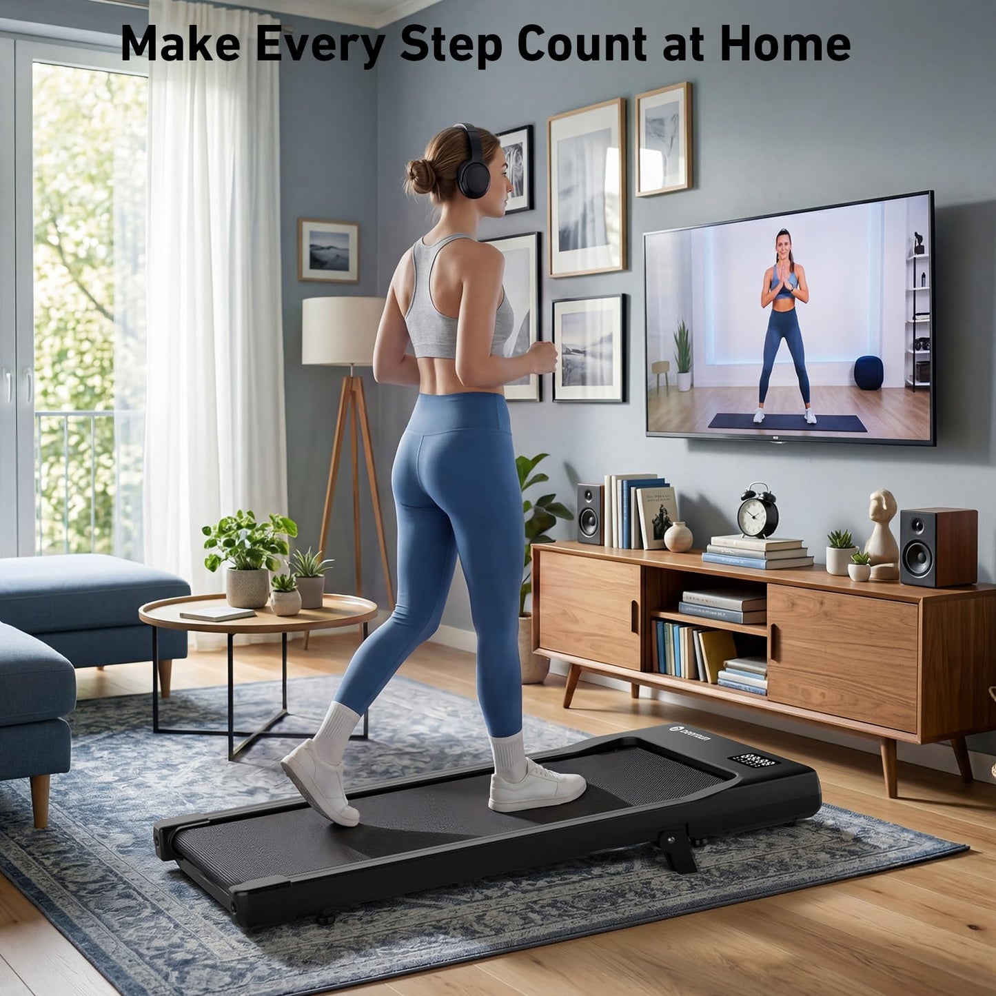 DeerRun 6% Incline Walking Pad, 2.5HP Quiet Under Desk Treadmill with 300lbs Capacity, 3.8MPH, App & Remote Control, Walking Pad Treadmills for Home Office & Small Spaces