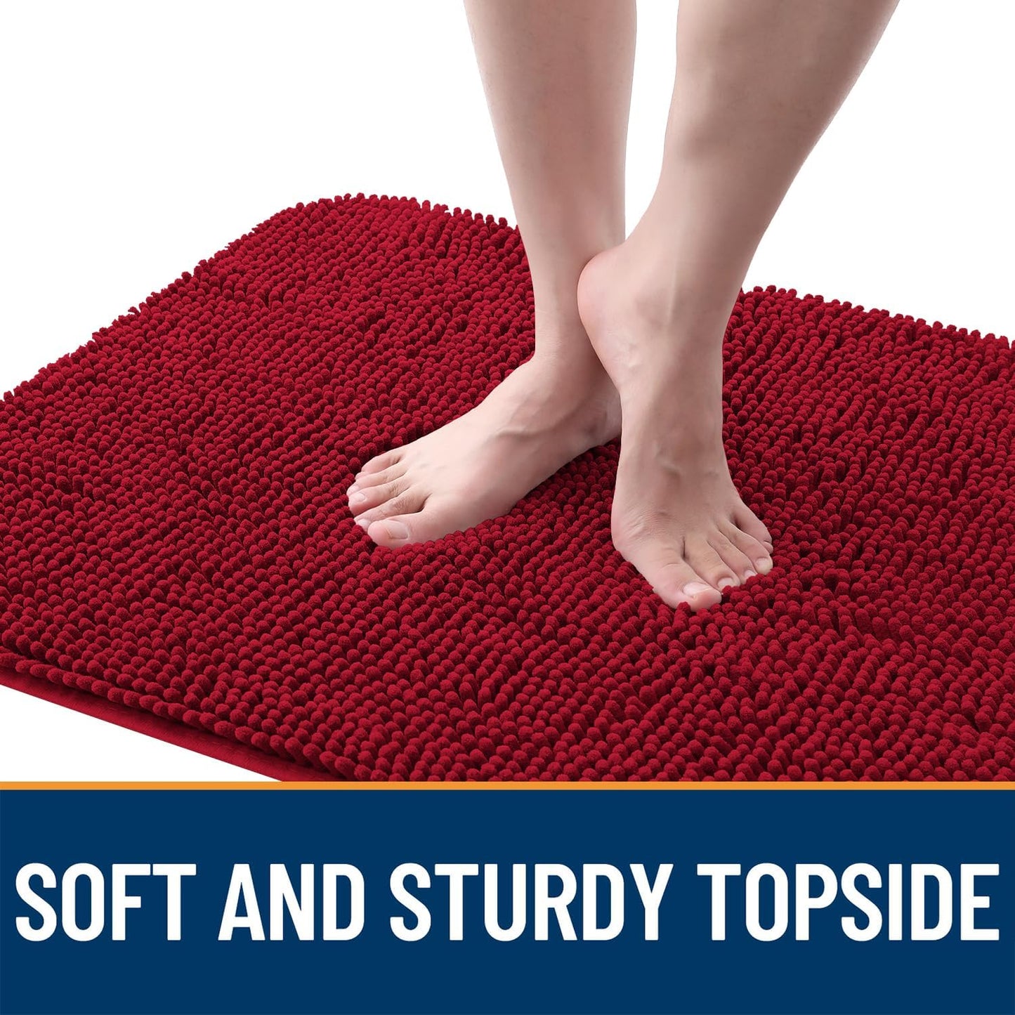 OLANLY Dog Door Mat - Absorbent Non-Slip Chenille for Muddy Paws | 59x32, Quick Dry Indoor Entryway Carpet, Red