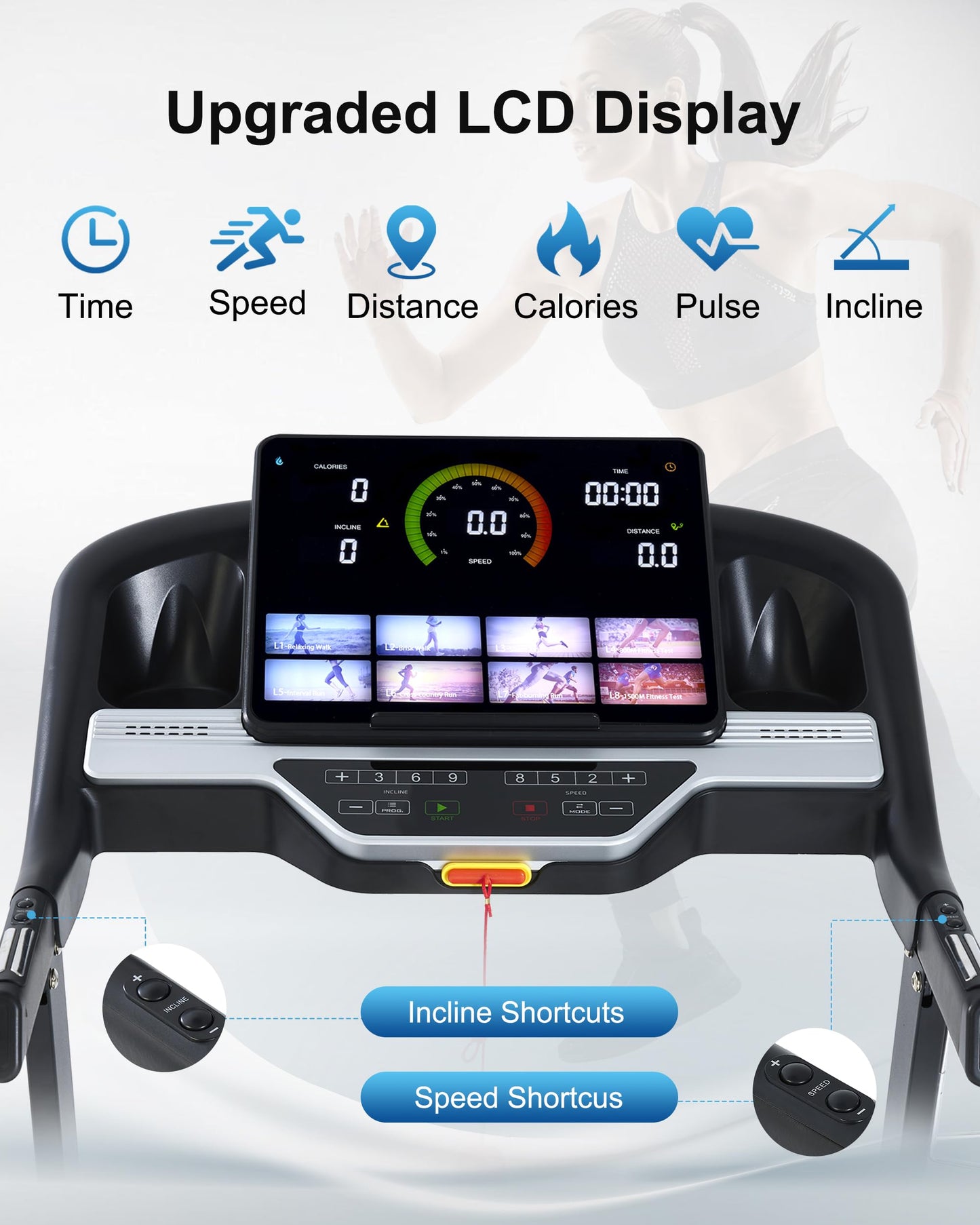 BORGUSI Auto Incline Treadmill - 3.5HP Folding Treadmills with 15% Auto Incline Running Machine for Home, 320 LBS Capacity, 10 MPH Speed, 36 Preset Programs, Bluetooth App, Upgrade LCD Panel