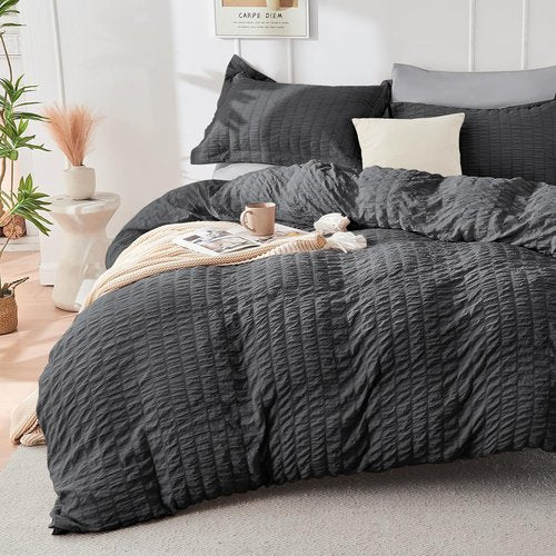 HYMOKEGE Comforter Set - All Season Luxury Bedding in Dark Grey/Light Grey | 7 Pieces, Full Size