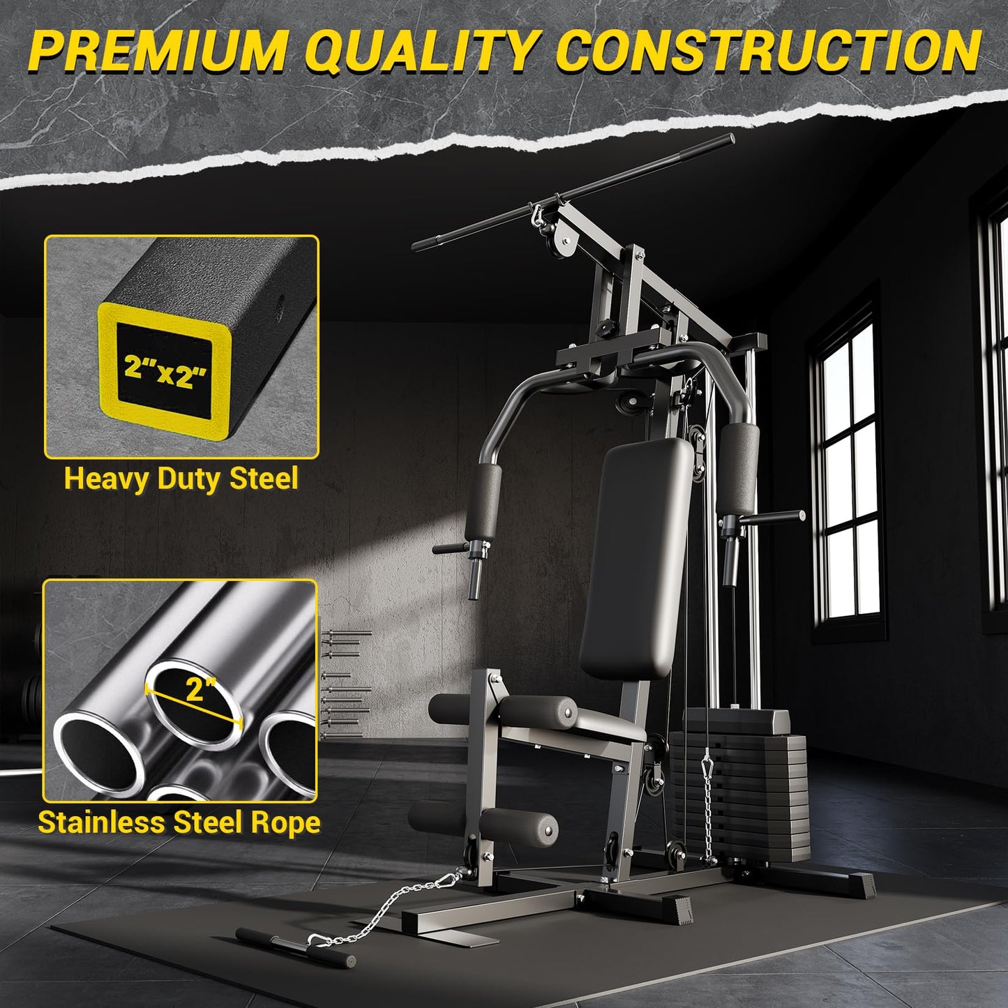 KUNRAM Home Gym Machine with 100LBS Weight Stack, 6-in-1 Multi-Station Workout Equipment, Full Body Strength Training System with Chest Press, LAT Pulldown, Leg Extension & Seated Row for Home Garage