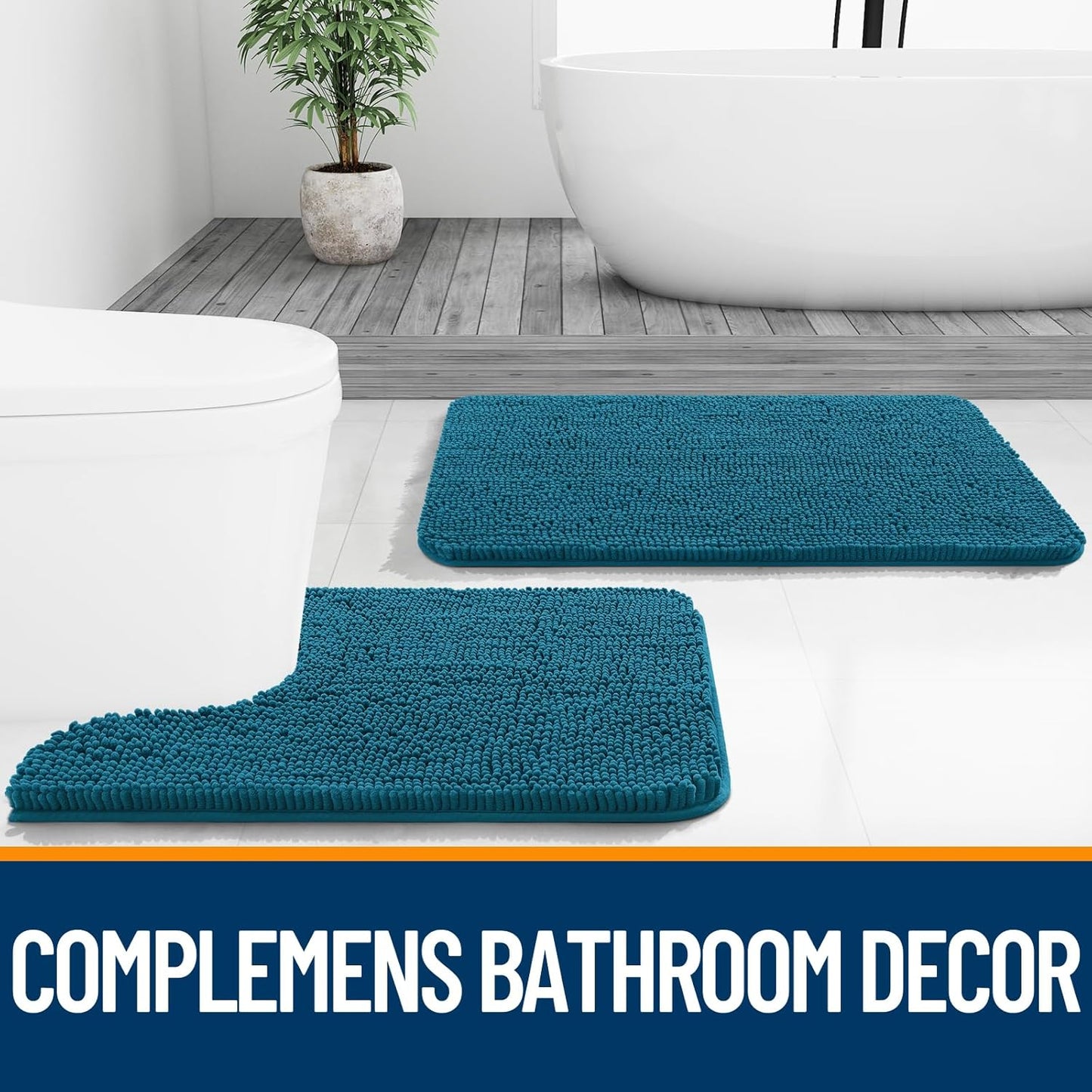 OLANLY Bathroom Runner Rugs - Soft Absorbent Chenille Bath Mats | Quick Dry, Machine Washable, 47x17 in Peacock Blue