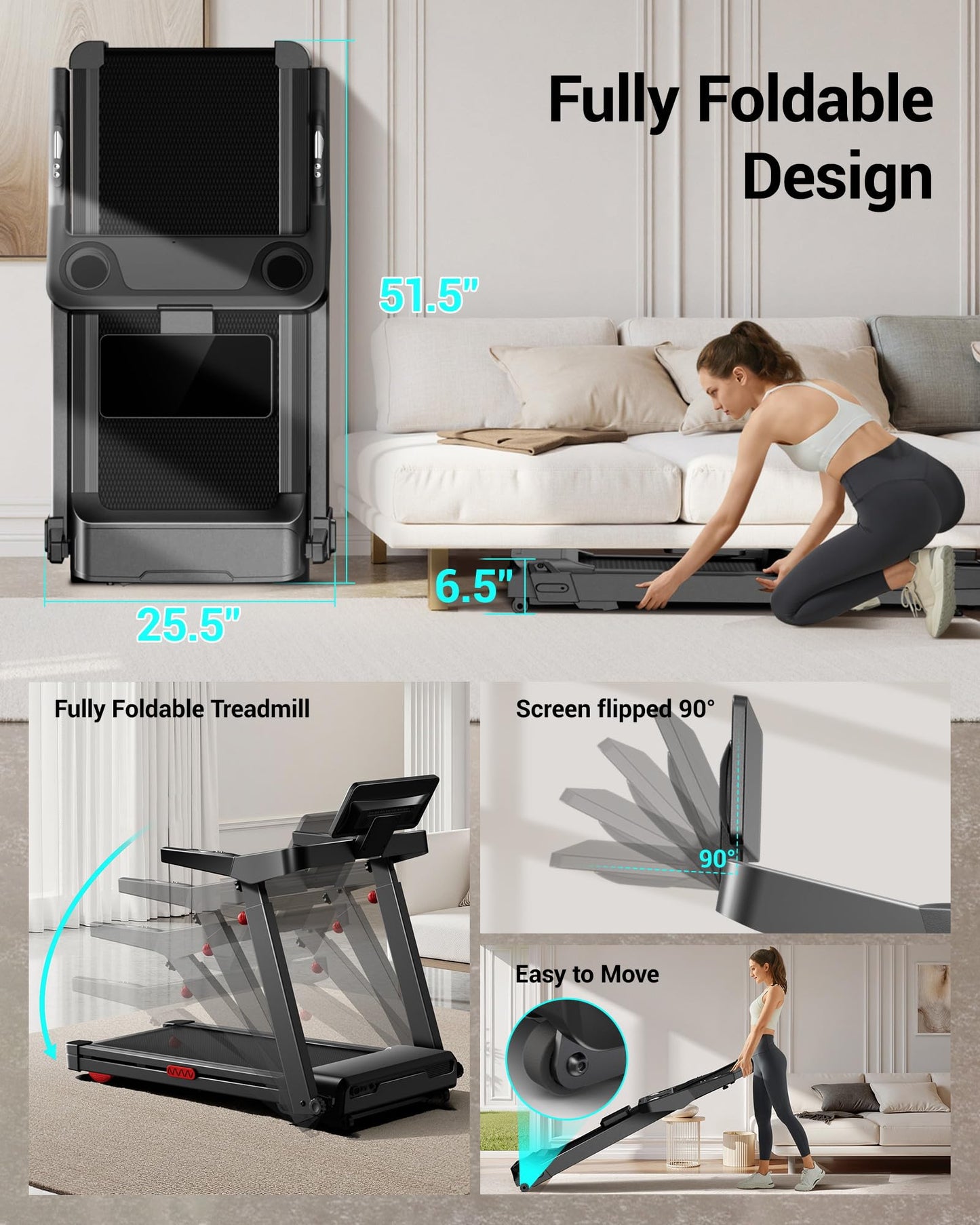 UMAY Treadmill with 20% Auto Incline, 3.5HP Quiet Brushless, 400LBS Weight Capacity, 16.2"×42.5" Running Area, 0.6–8.7MPH Speed, Folding Design for Home Gym