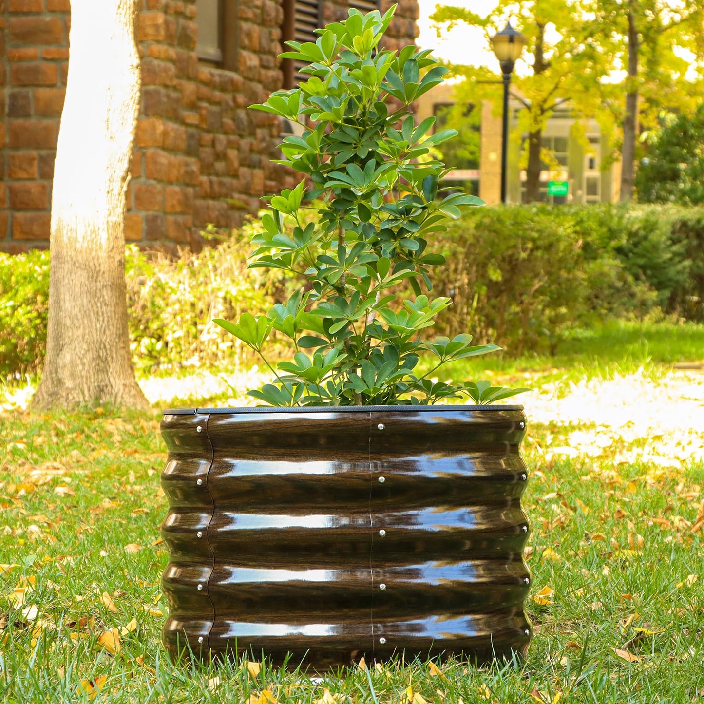 SnugNiture Raised Garden Bed, 2 PCS 2×2×1.5ft Round Galvanized Outdoor Planter Box, 17" Tall Deep Metal Garden Bed Kit for Planting Vegetables, Fruits, Flowers, Brown