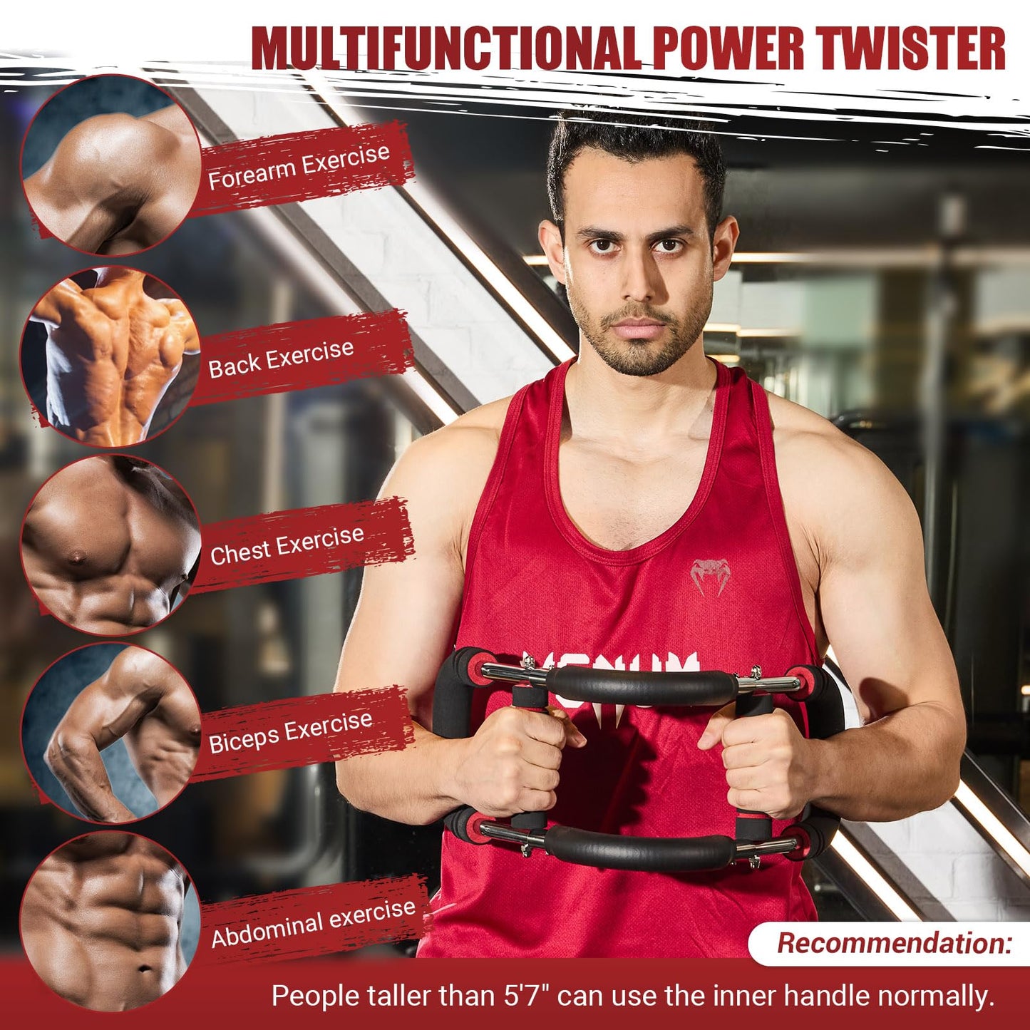 Twister Arm Trainer, 30-120 lbs Adjustable Twister Arm Chest Exerciser with 4 Spring & Poster for Men & Women, Detachable Power Twister Home Fitness Equipment for Enhancing Upper Body Muscle -Red