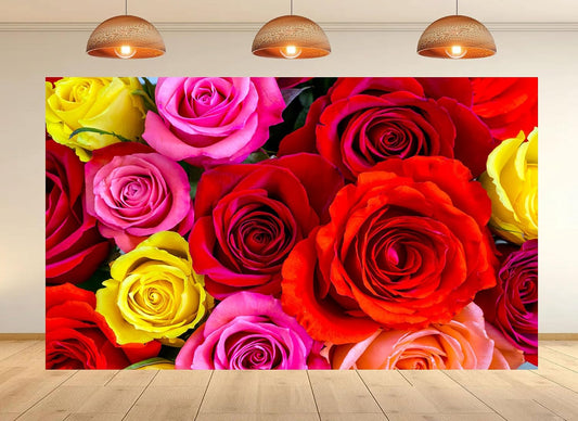 UPXIO 5x3ft Colorful Rose Bouquet Backdrop Mixed Red Pink Yellow Roses Photo Background Tapestry for Valentine's Day