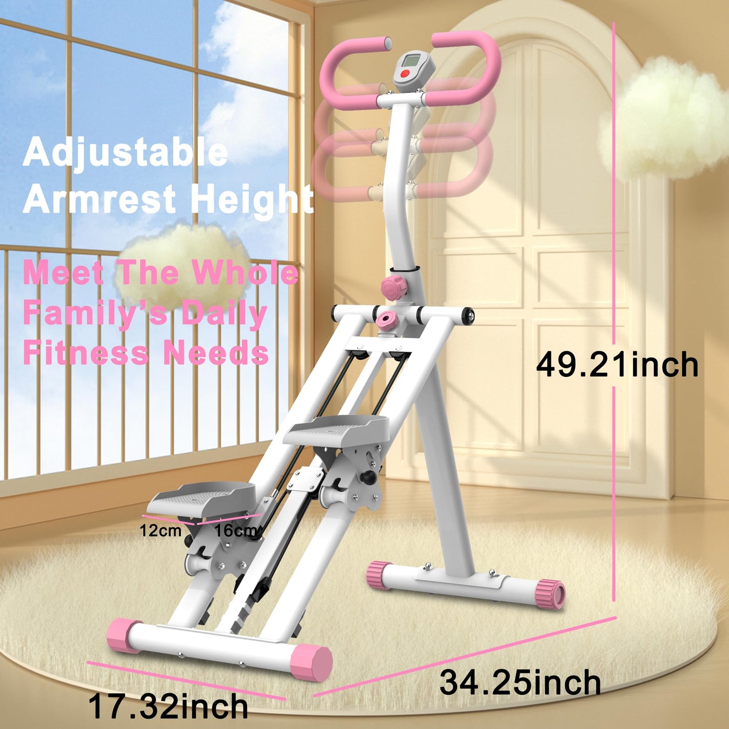 Zyerch Stair Stepper for Home, 265lbs Vertical Climber Machine for Full-Body Exercise, Resistance Home-Upgrade Climber Fitness Equipment with Stable Frame Adjustable Handlebar for Women Men, Pink