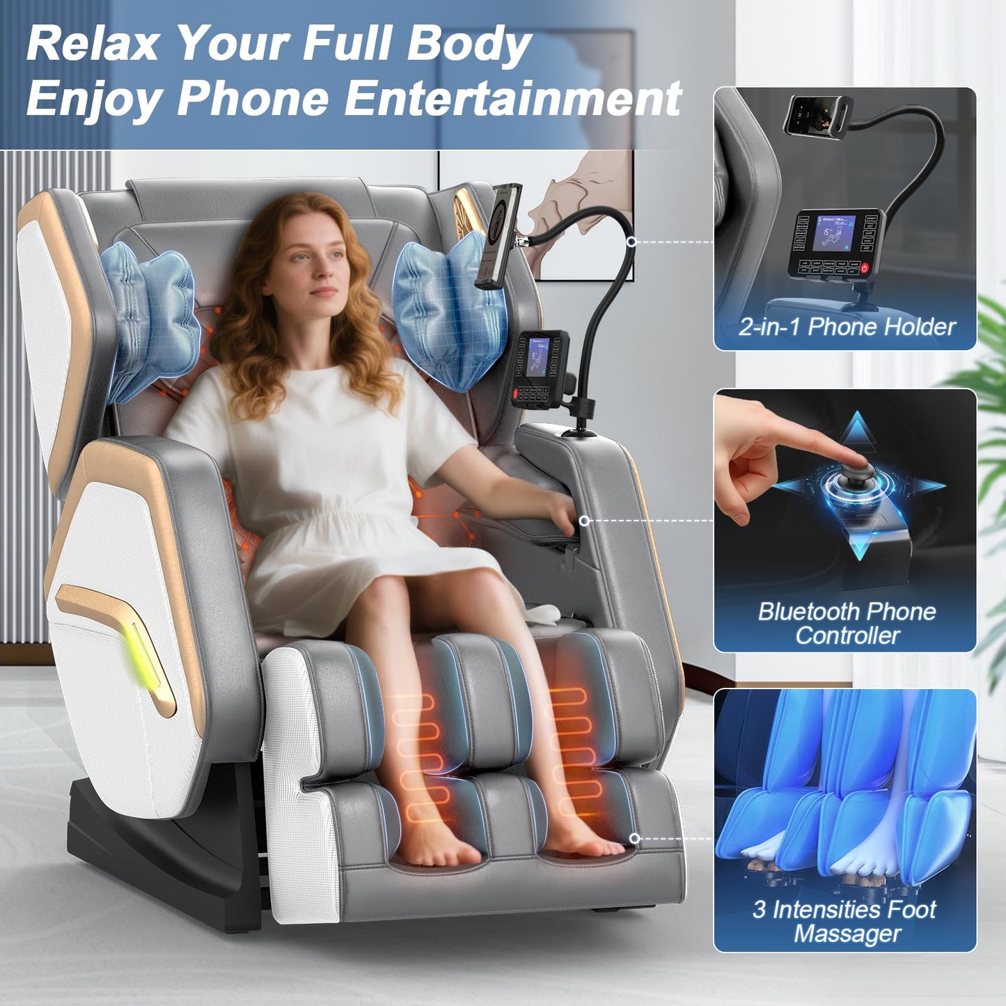 NAGLIFOR Massage Chair Full Body, Zero Gravity Massage Chair 2026 for Back Fatigue with 10 Fixed Rollers, Heating, Airbags, Phone Controller, Bluetooth Speaker, Nightlights for Living Room, Bedroom