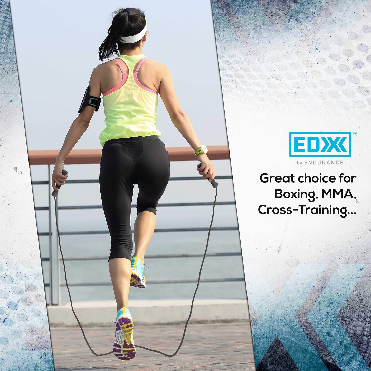 EDX Jump Rope for Fitness, Workout, Exersise - Tange-Free, Hand Grip | 10 ft, Black