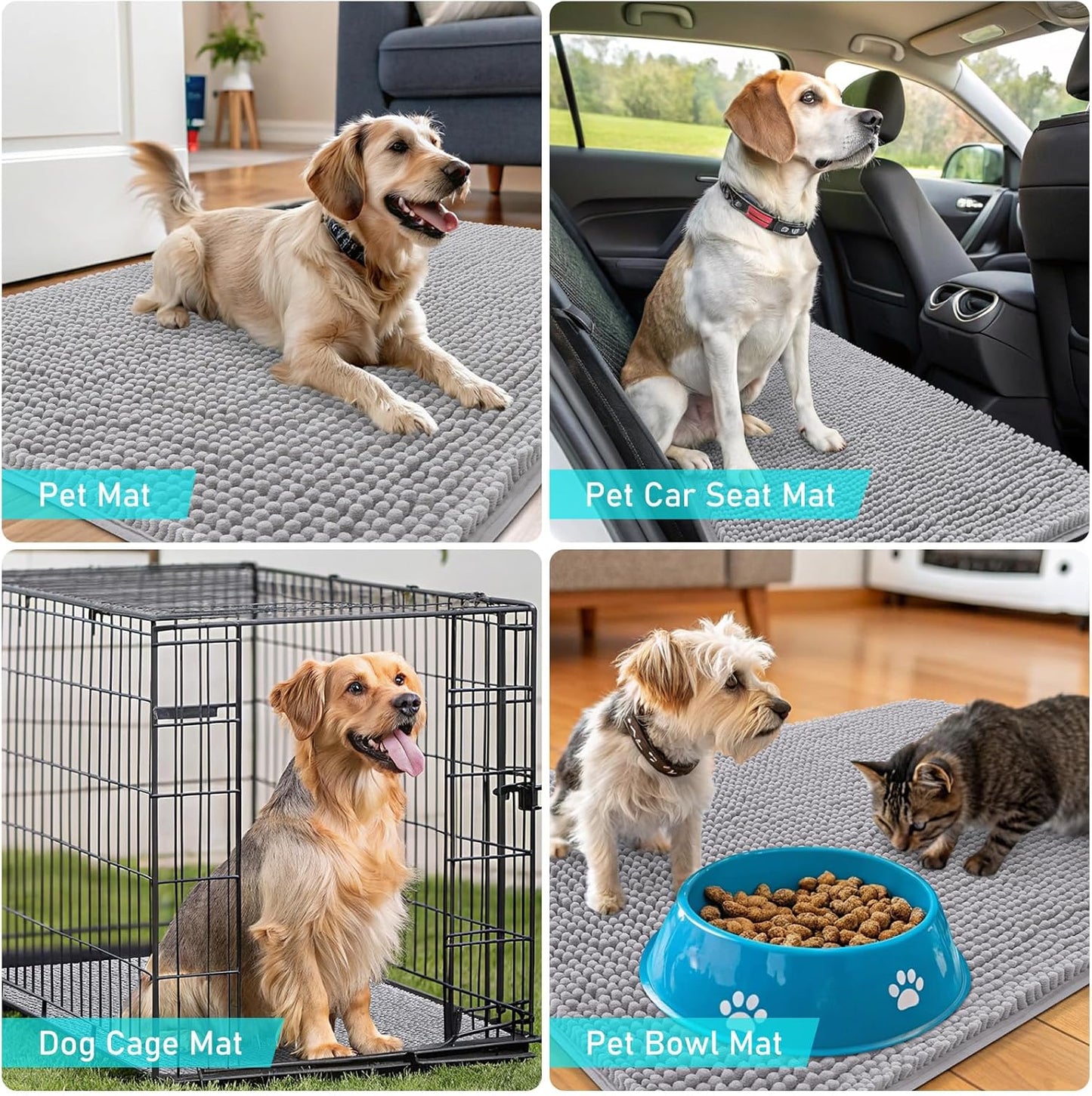 OLANLY Dog Door Mat - Absorbent Non-Slip Chenille for Muddy Paws | 44x24 Light Grey Indoor Doormat
