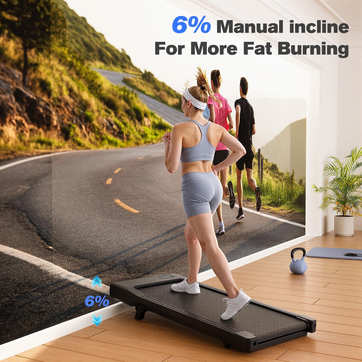 Lacuffy Walking Pad, 6% Walking Pad with Incline, No-Assembly Walking pad Treadmill with APP and Remote Control, LED Display, 2.5 HP Quiet Under Desk Treadmills, 300 lbs Capacity