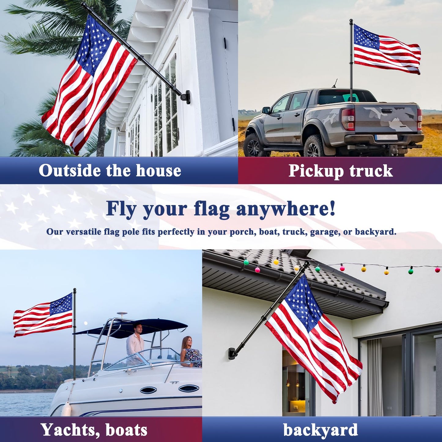 ESTTOP 5 FT Flag Pole, Tangle Free Spinning Stainless Steel Weather Resistant Rustproof Flagpole for 3x5 USA Flag Sports Fan Outdoor Flags 1" Dia Flag Poles for Outside House, Wall-Mounted (Black)