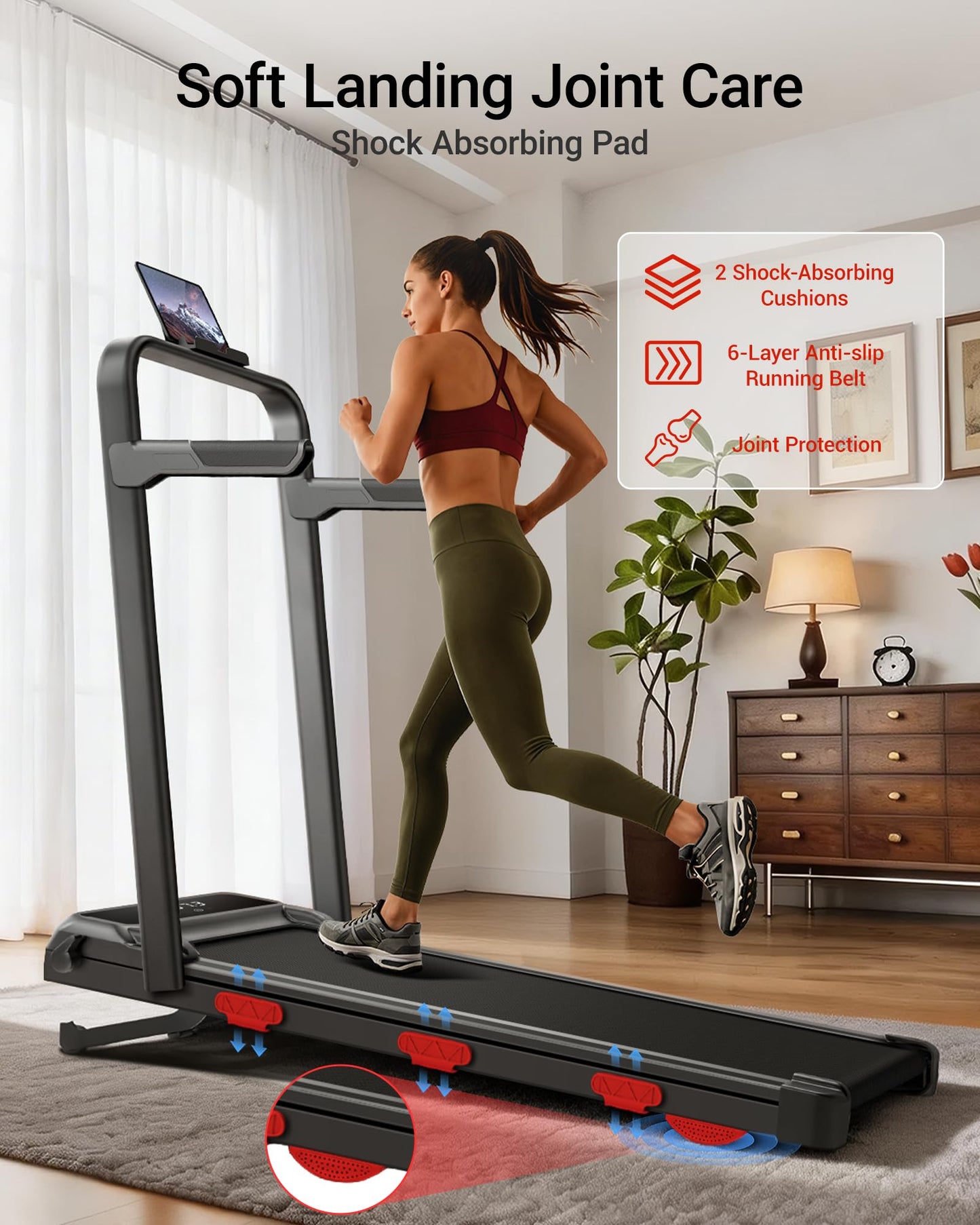 15% Auto Incline Walking Pad Treadmill with 12-Level, Under Desk Treadmill with Handles, Portable Treadmills for Home Small, 43‌″ High Armrests
