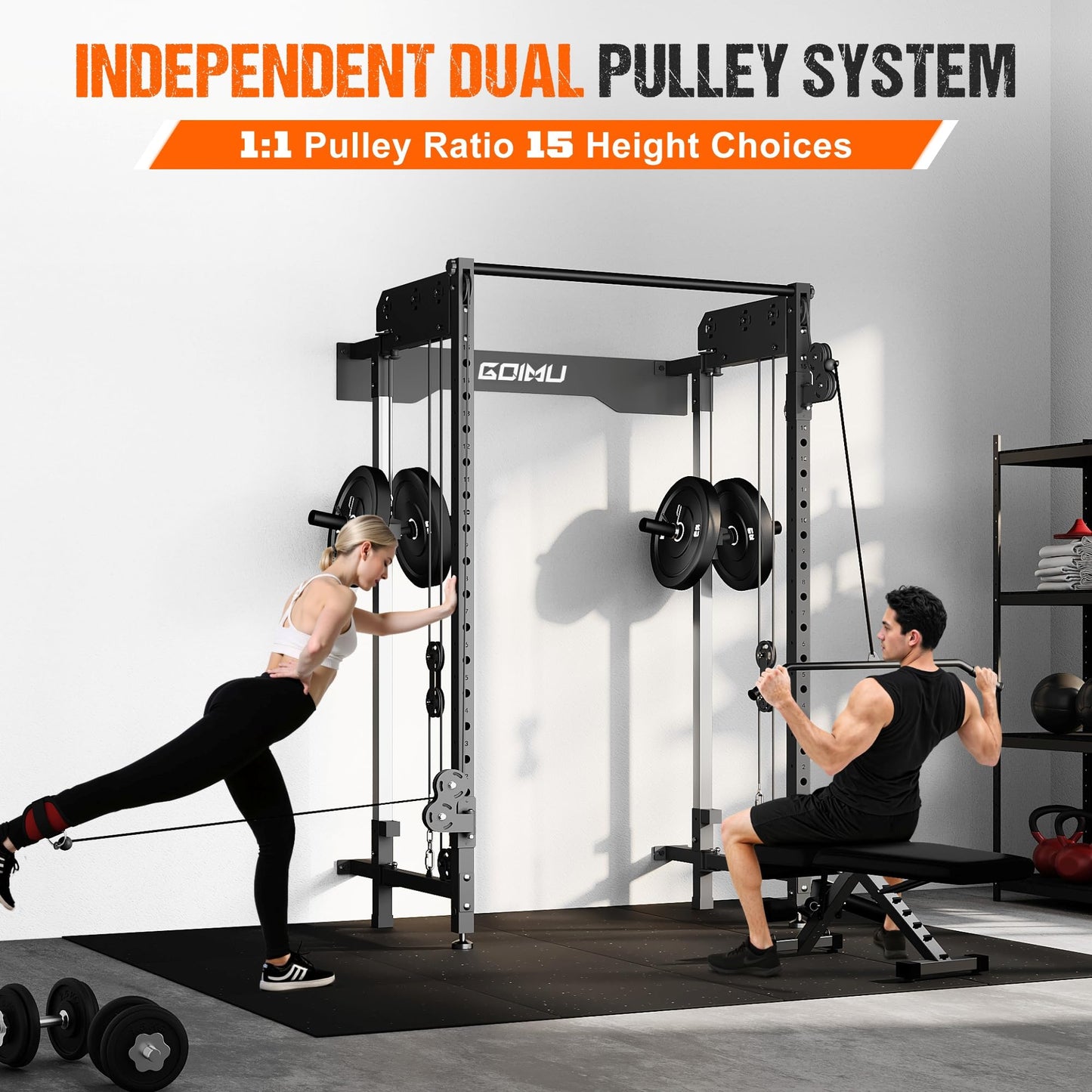 Goimu WM3-V4 Folding Squat Rack, Wall Mounted Power Rack with Dual Independent Pulley System, Functional Trainer with 5 Adjustable Function Modes for Space Saving (WM3 Bundle Black)