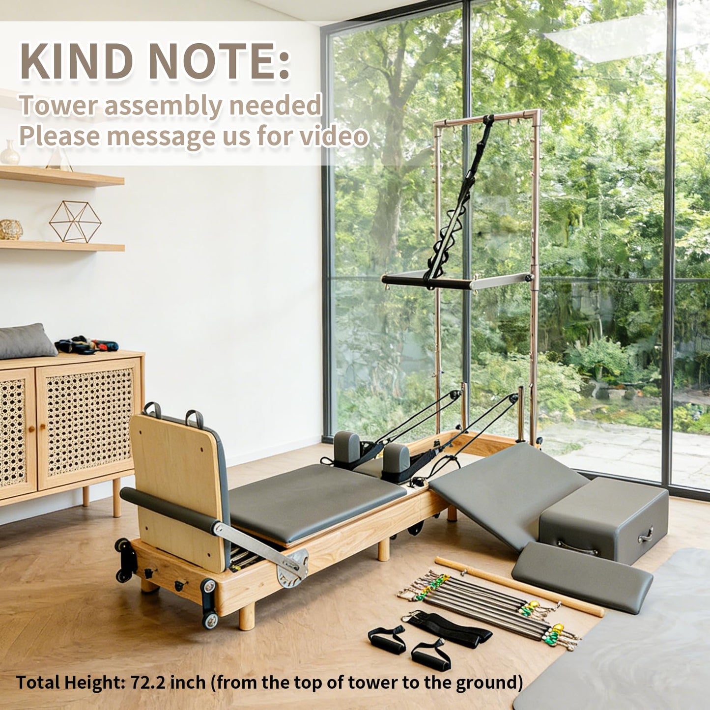NEXACE Pilates Reformer Machine, Wood Foldable Pilates Machine Equipment for Home Workout (with Tower)