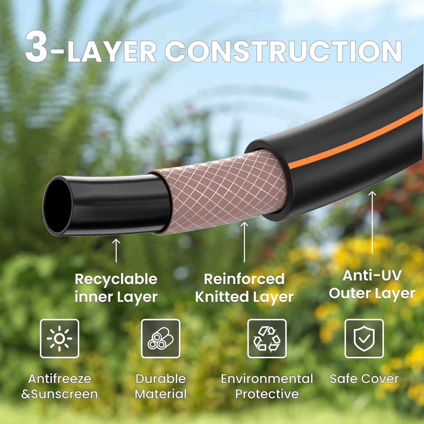 Giraffe Tools Garden Hose 25ft x 5/8'', Water Hose Heavy Duty, Flexible, Lightweight Hybrid Hose with Swivel Handle, Male to Female Fittings