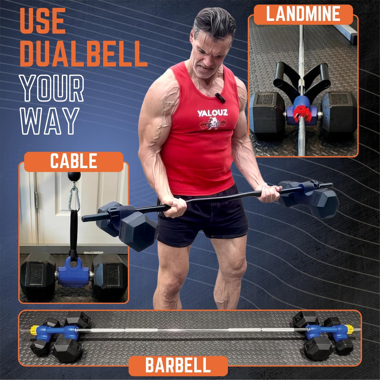 DUALBELL Dumbbell Barbell Adapters, Blue w/Blue Weight Collars for 1" Bar, Dumbbell Converters Quickly Connect Dumbbells to Barbell Securely for Home Gym Workouts