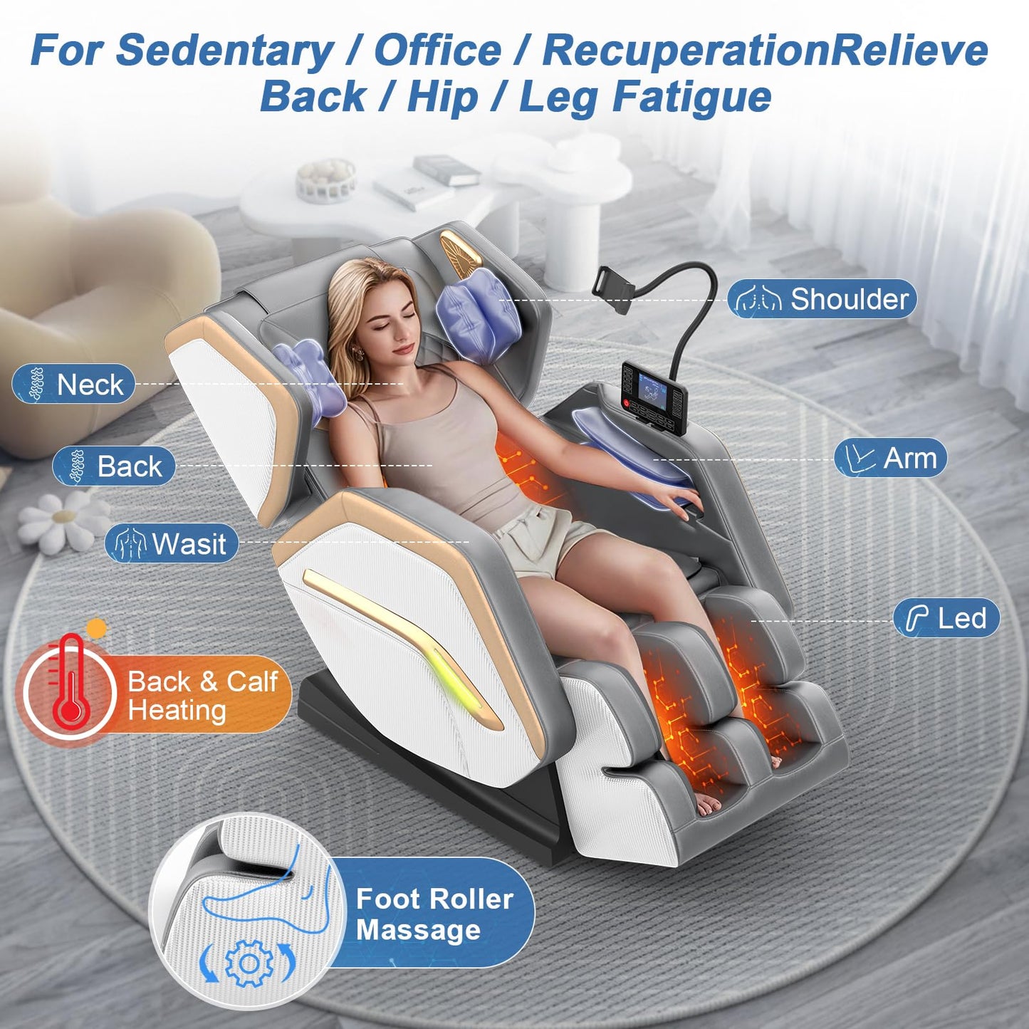 NAGLIFOR Massage Chair Full Body, Zero Gravity Massage Chair 2026 for Back Fatigue with 10 Fixed Rollers, Heating, Airbags, Phone Controller, Bluetooth Speaker, Nightlights for Living Room, Bedroom