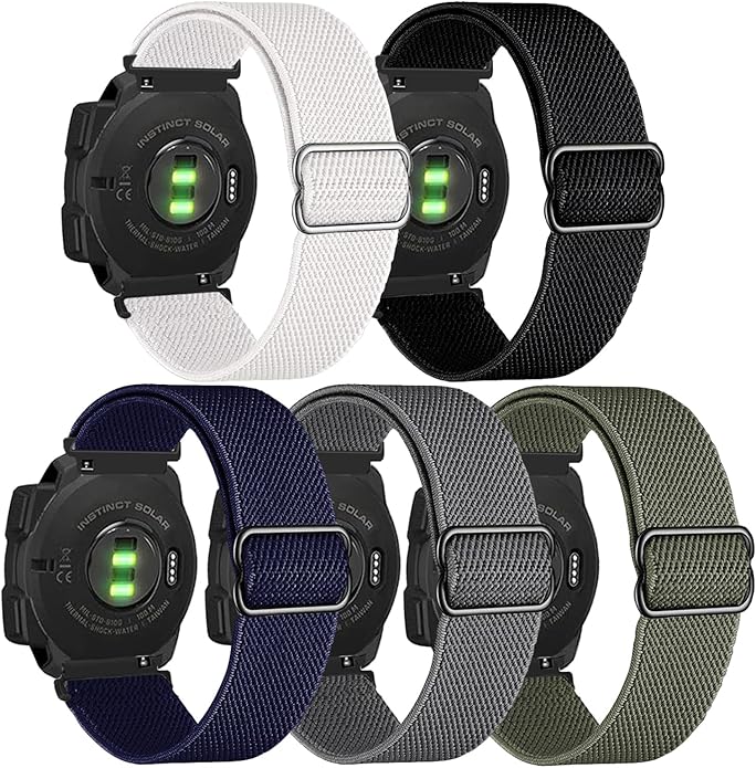 5 Packs Stretchy Nylon Bands Compatible with Garmin Instinct/Instinct 2 Solar, 22mm Sport Breathable Wristband for Garmin Instinct Tactical/Solar/Tide/Esports