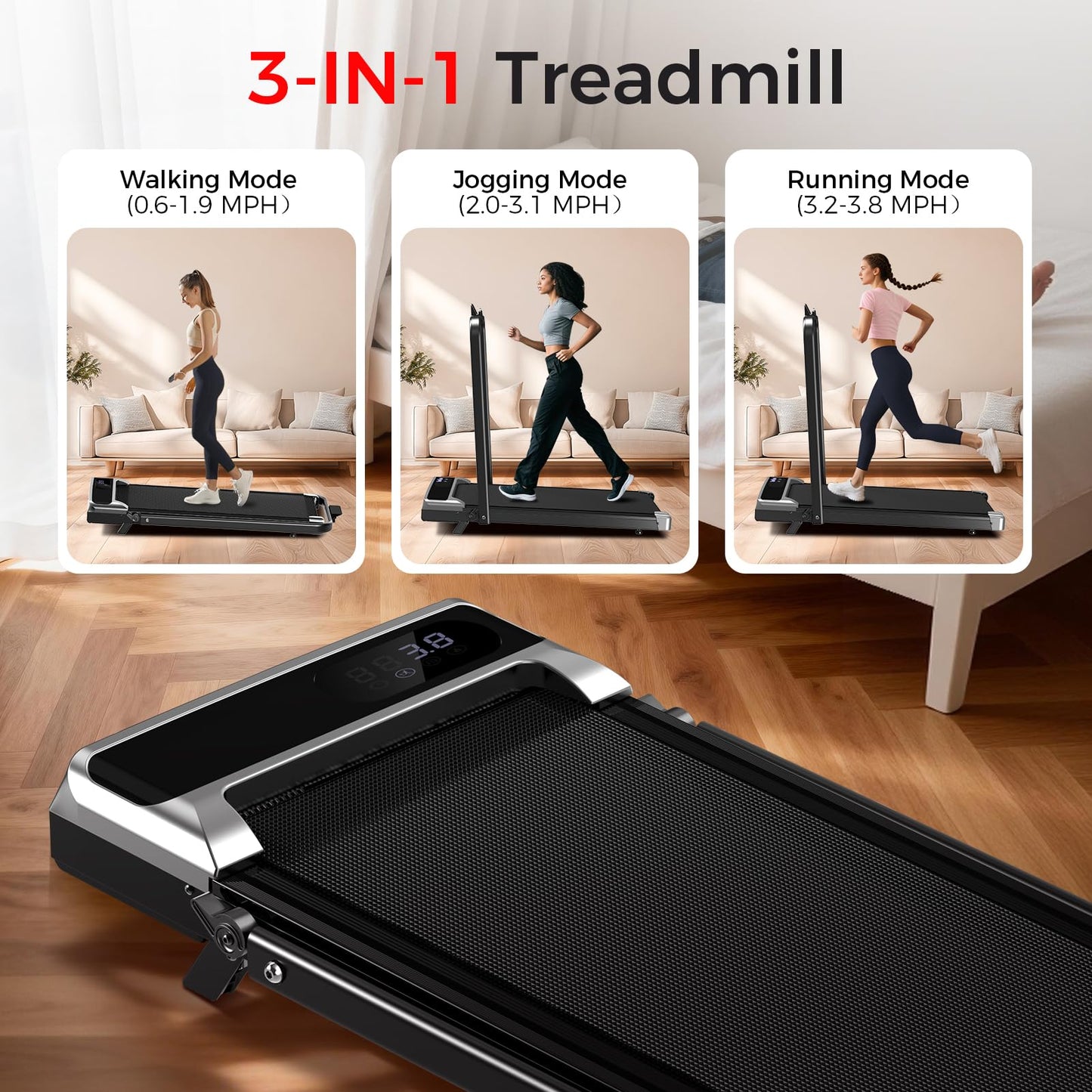 Walking Pad Treadmill with 8% Incline, 0.6-3.8MPH Foldable Treadmills with Remote for Small Home, 3.0HP Compact Walking Pad with Handle Bar, Easy Assembly, 350 LBS