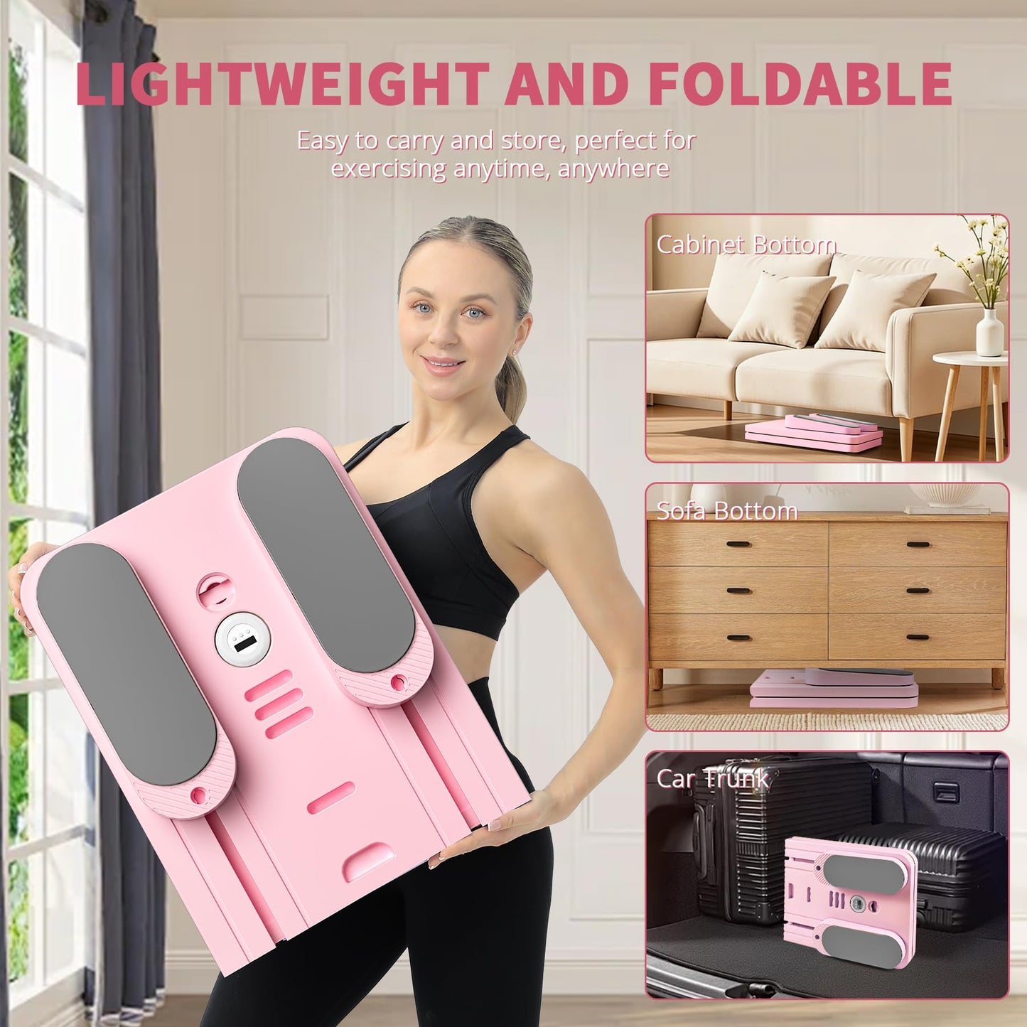 VigorEdge Pilates Board - Pilates Reformer Set, Multi-Purpose Foldable Pilates Reformer Board for Home,11 in 1 Pilates Equipment (Pink)