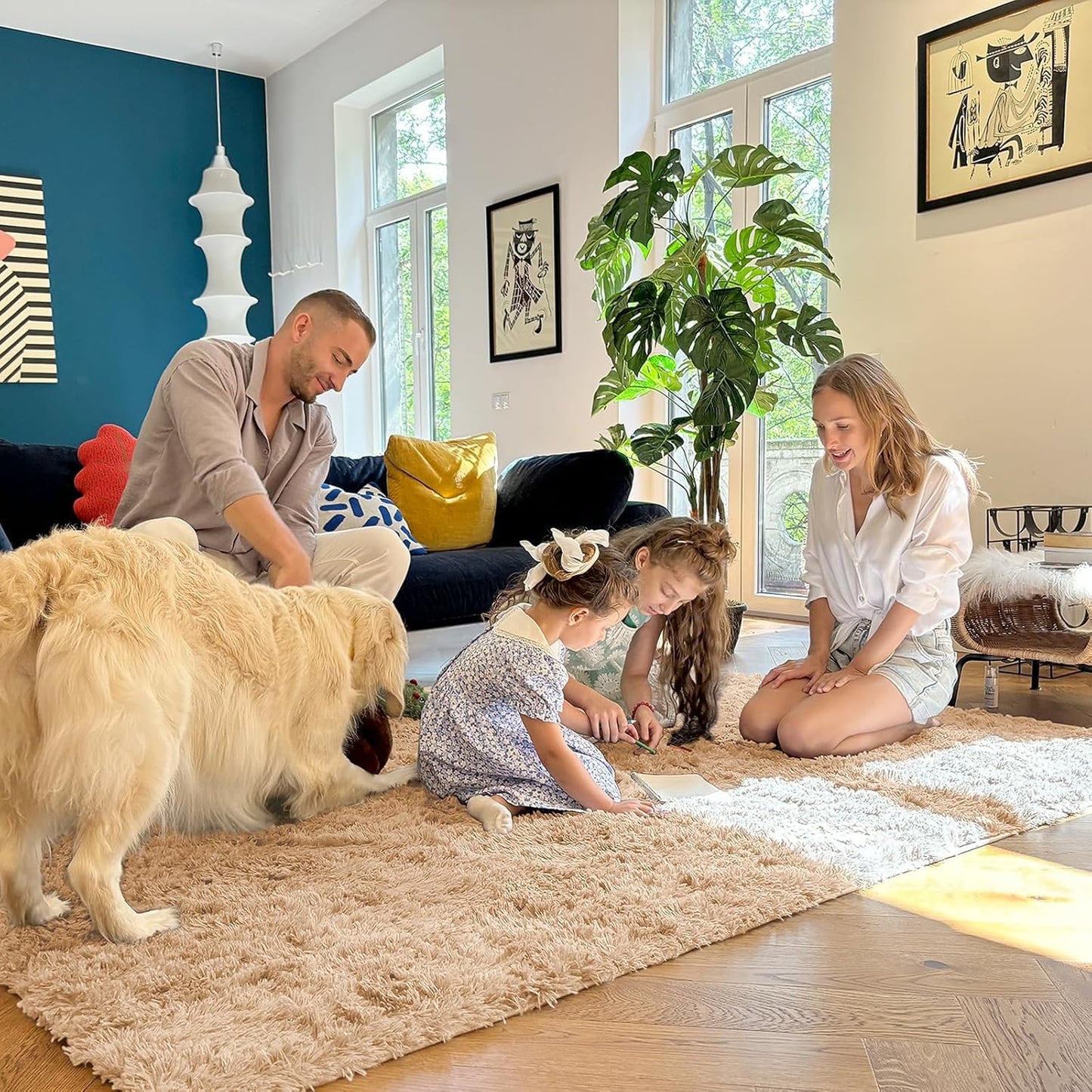 OLANLY Large Area Rugs - Soft Fluffy Shaggy Indoor Carpet for Living Room & Bedroom | Beige 8x9 ft