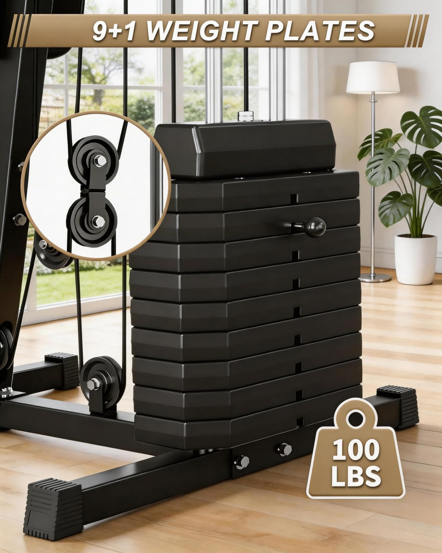 Multifunctional Home Gym Equipment with 100LB Weight Stack, Full Body Workout Machine for LAT Pulldown, Chest Press, Leg Extension & Seated Row, All-in-1 Strength Training Station