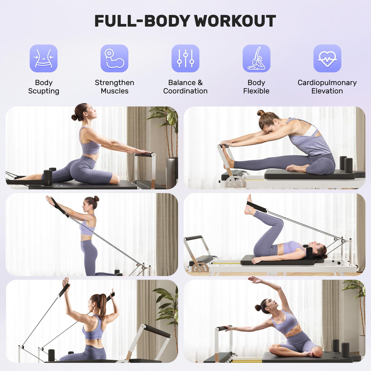 Pilates Reformer, Foldable Pilates Machine for Home and Gym Workout with Dual Resistance and Adjustable Heights, Pilates Equipment Suitable for Advanced and Beginners Users, Up to 440 LBS (White)
