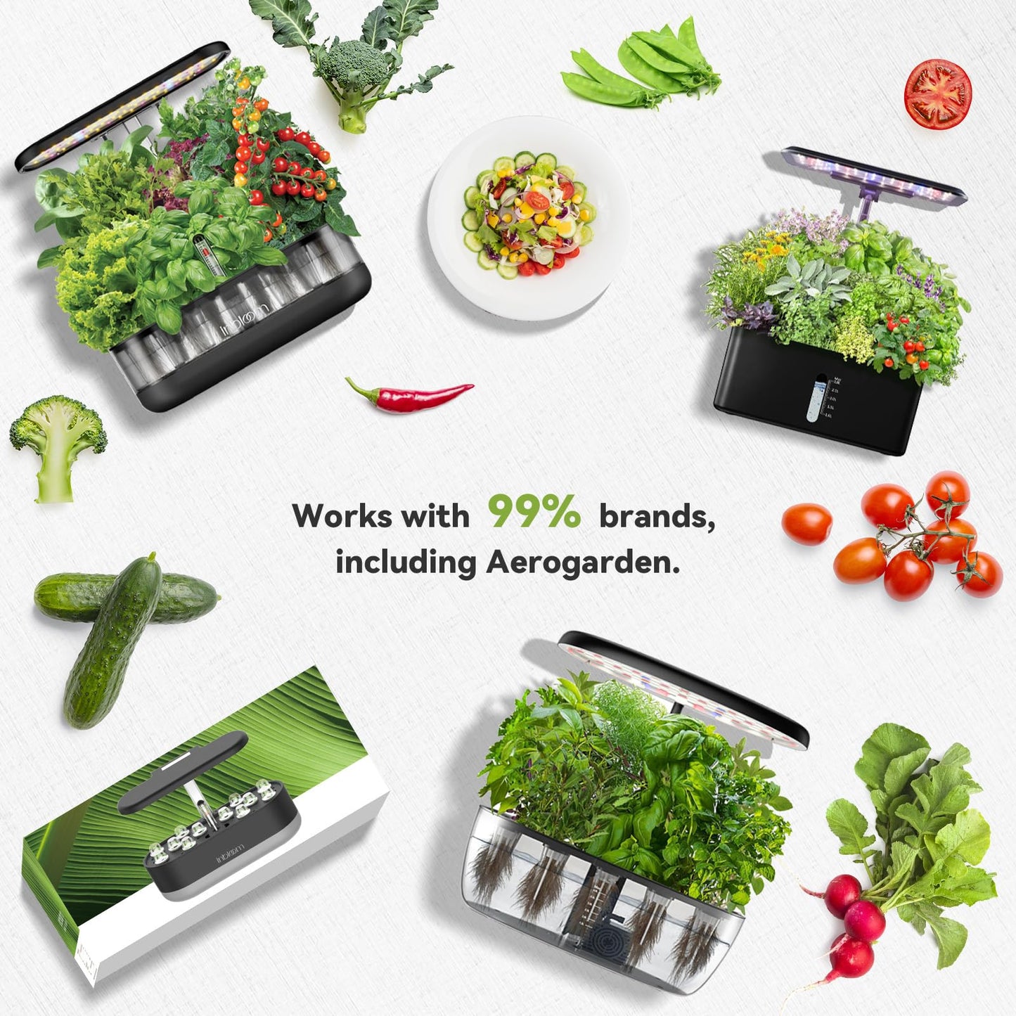 inbloom 12-Pod Pepper Seed Pod Kit for AeroGarden, iDOO, Ahopegarden Hydroponic Growing System, Include Cucumber, Red&Golden Tomato, Red Chili Pepper, Green&Yellow Pepper, Purple Pepper, 400+ Seeds