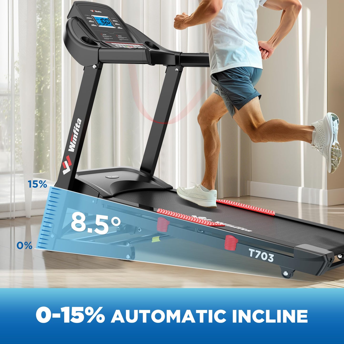 Winfita 4.0HP Treadmill for Home, Folding Treadmill with 15% Auto Incline, 300 LBS Capacity, 10 MPH Max Speed, 18'' x 50'' Wide Belt,App, 64 Preset Programs, Pulse Monitor, BMI Detector