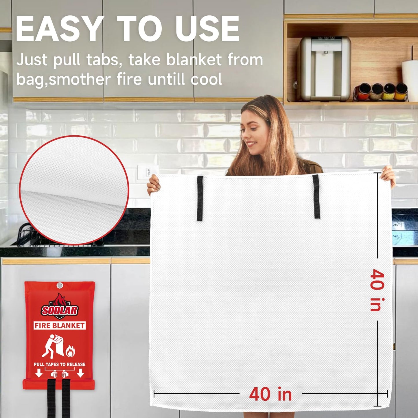 Fire Blanket Emergency for Home Kitchen - 40"x40" Fireproof Safety Protection Fiberglass Flame Retardant Blankets Survival Essential Kit for Outdoor Camping House Car Fireplace Grill BBQ - 2 Pack