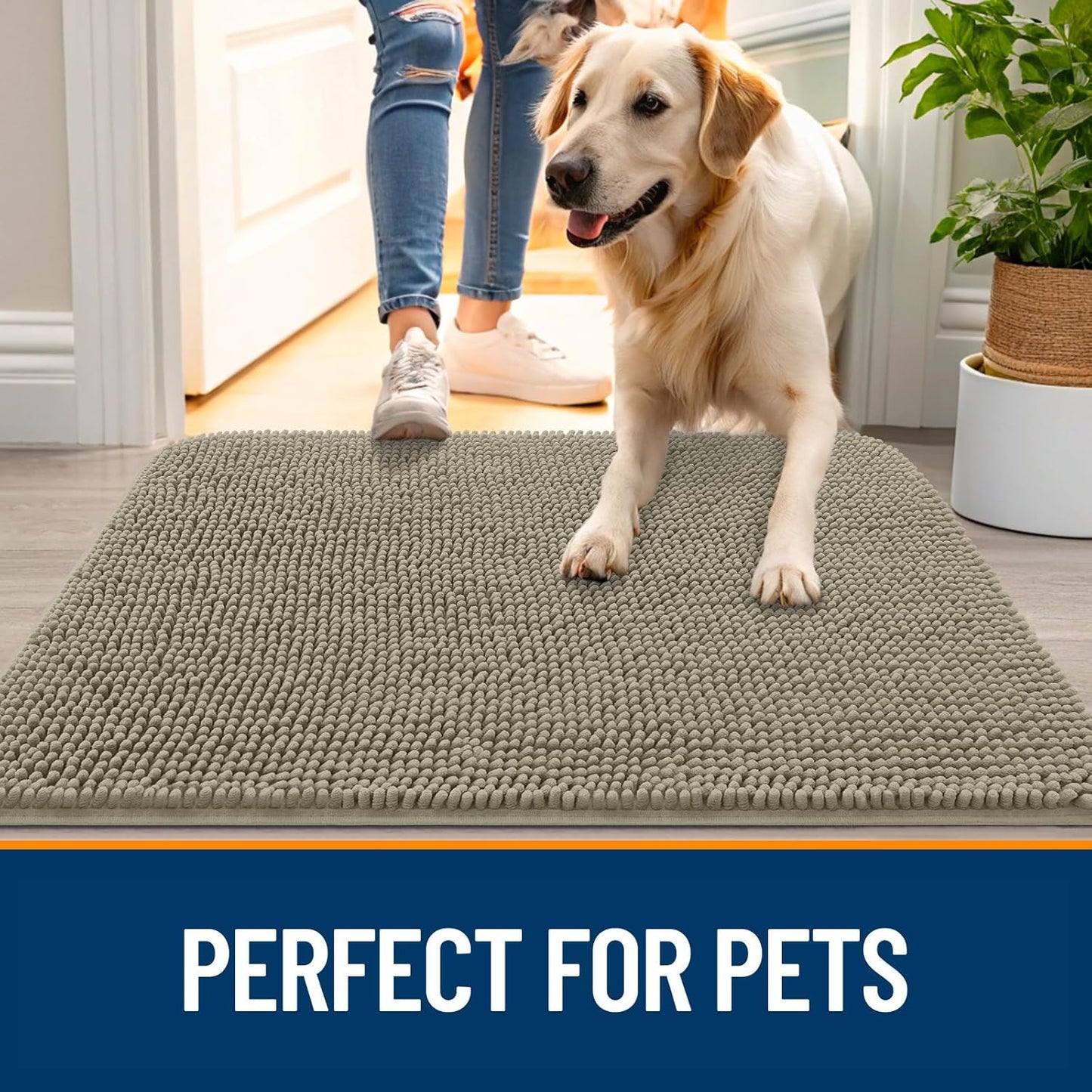 OLANLY Dog Door Mat - Absorbent Non-Slip Washable Doormat for Muddy Paws | 59x24 Warm Taupe