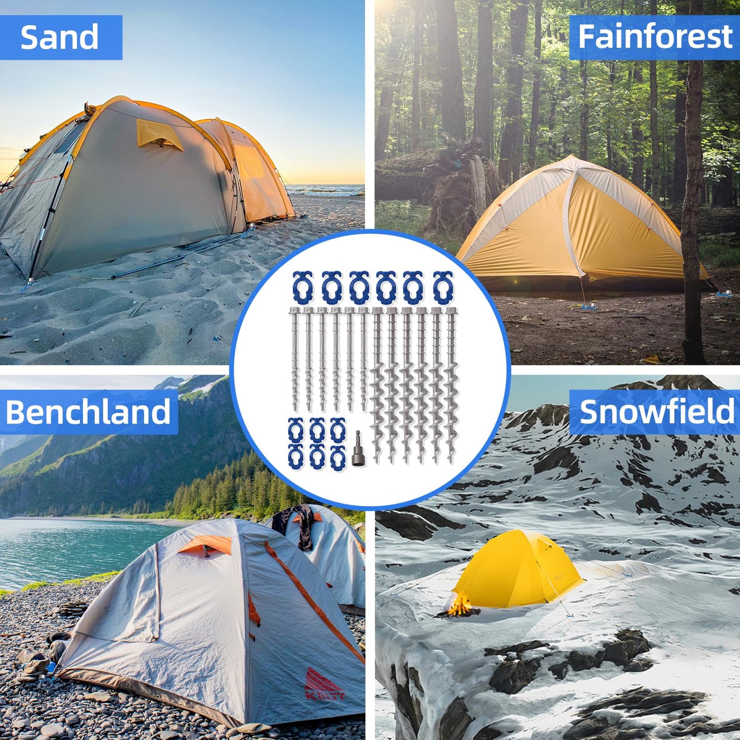 ‎Homeon Wheels 12 Pcs Camping Ground Anchors Aluminum Screw Heavy Duty Metal Non-Rust Cast Tent Anchors in Kit for Securing Animals, Tents, Canopies, Sheds, Car Ports, Swing Sets Outdoors Beach