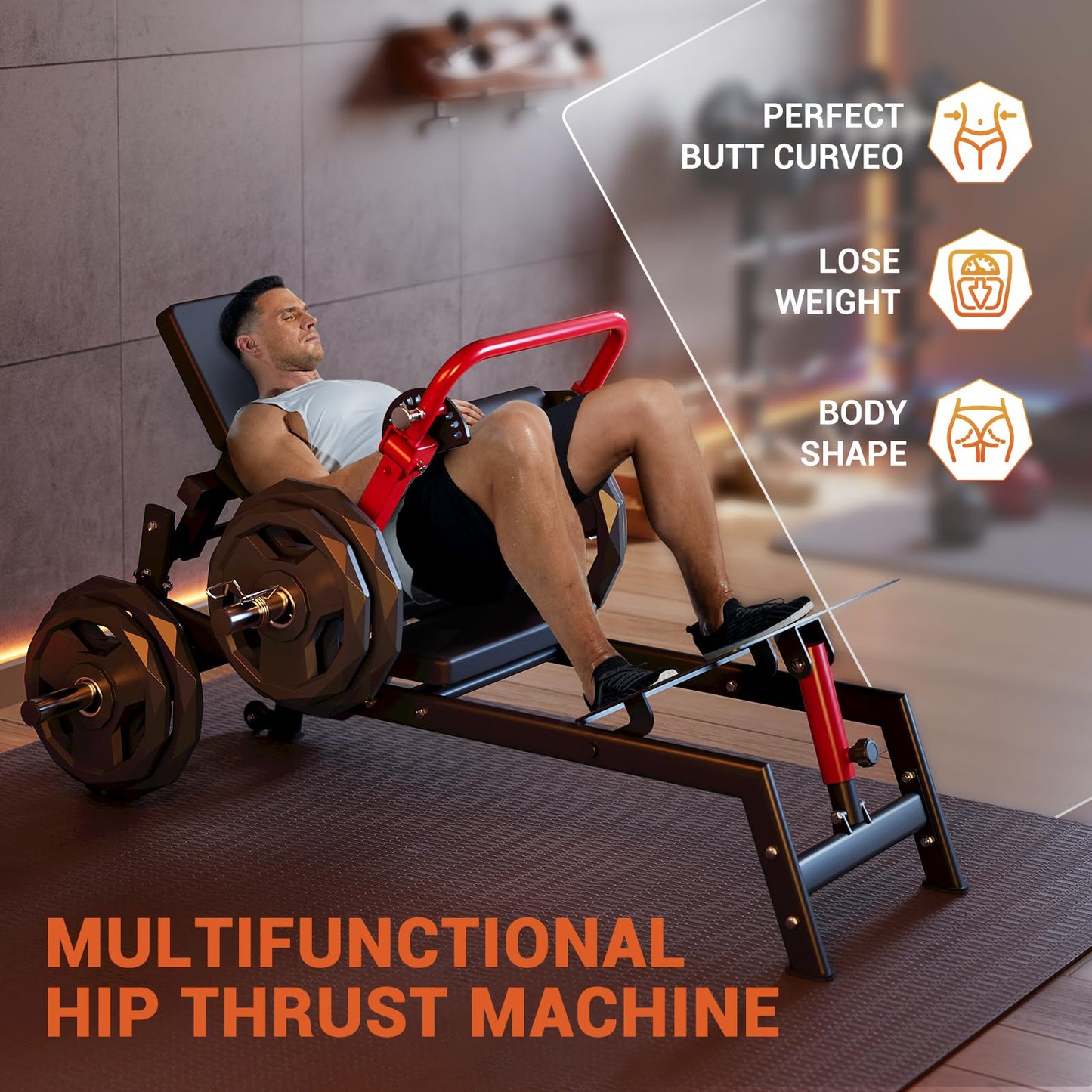 GarveeLife Hip Thrust Machine, 900 LBS Plate-Loaded Glute Bridge Machine with Weight Holder, Heavy Duty Butt Exercise Equipment for Glute Muscles Building and Butt Shaping, Adjustable Footboard