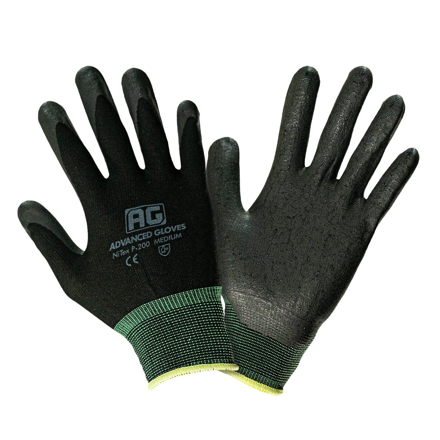 ADVANCED GLOVES – NiTex P-200 Nylon Nitrile Gloves, Breathable Nitrile Foam Coated Utility Gloves for Insulated Grip, Black, 6-Pair, Large