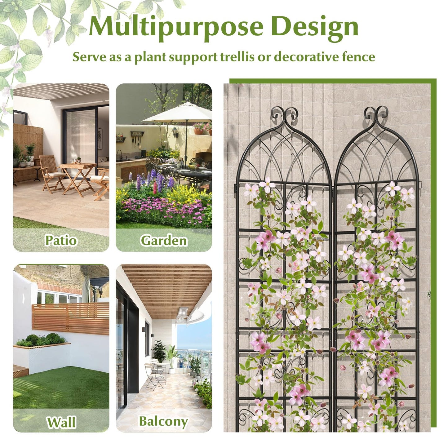 Giantex 4 Packs 71"x20" Metal Garden Trellis for Outdoor Climbing Plants, Heavy-Duty Plant Support for Vine Rose Vegetable Flower, Rustproof Black Metal Coating Patio Trellis Arch Decorative Fence