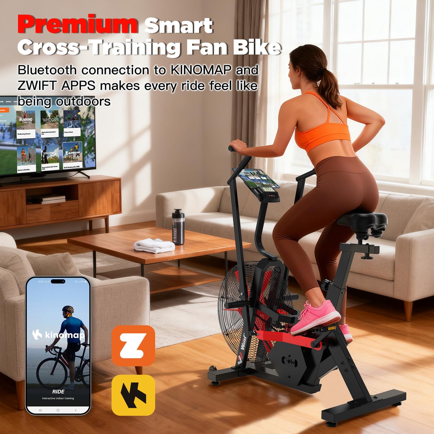 Winfita Exercise Bike,Premium Smart Air Resistance Fan Bike,Featuring Air Bike with Dual-Layer Drive System,Equipped with App Connectivity and Customizable Display,Ideal for Home Cardio Workouts