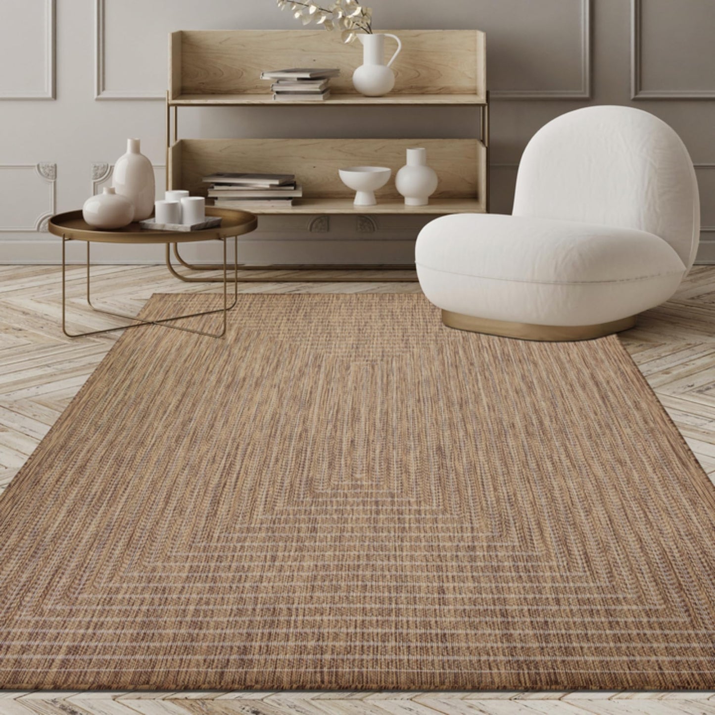 Adiva Rugs Outdoor Indoor Area Rug, Weather Resistant, Easy to Clean, Stain Resistant Floor Mat for Dining Room, Backyard, Deck, Patio (Wooden, 6' x 9')