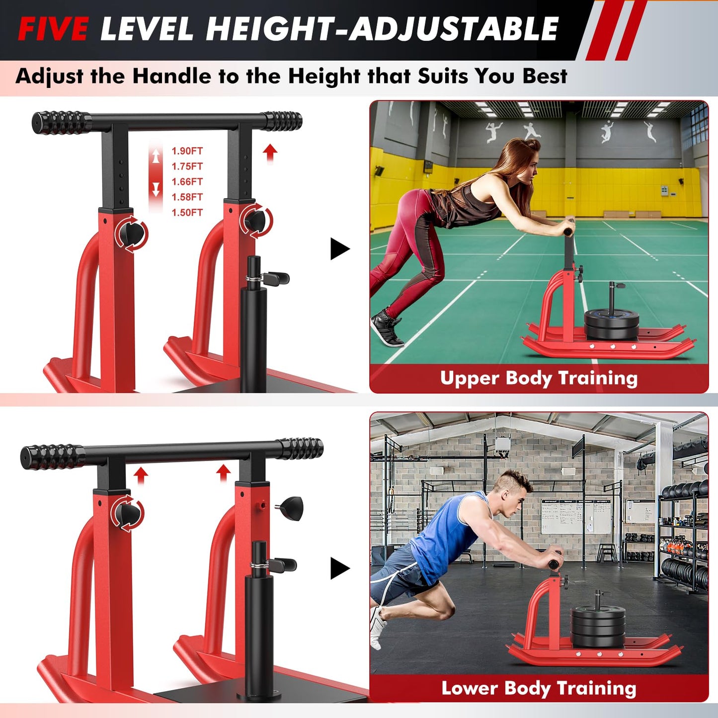 TYRSEN Weight Sled, Heavy-Duty Push Pull Sled, Adjustable Height Handle, Workout Fitness Sled for Training- Running Speed, Agility, Soccer, Football, Strength, Crossfit- Suitable for 1" & 2" Plates