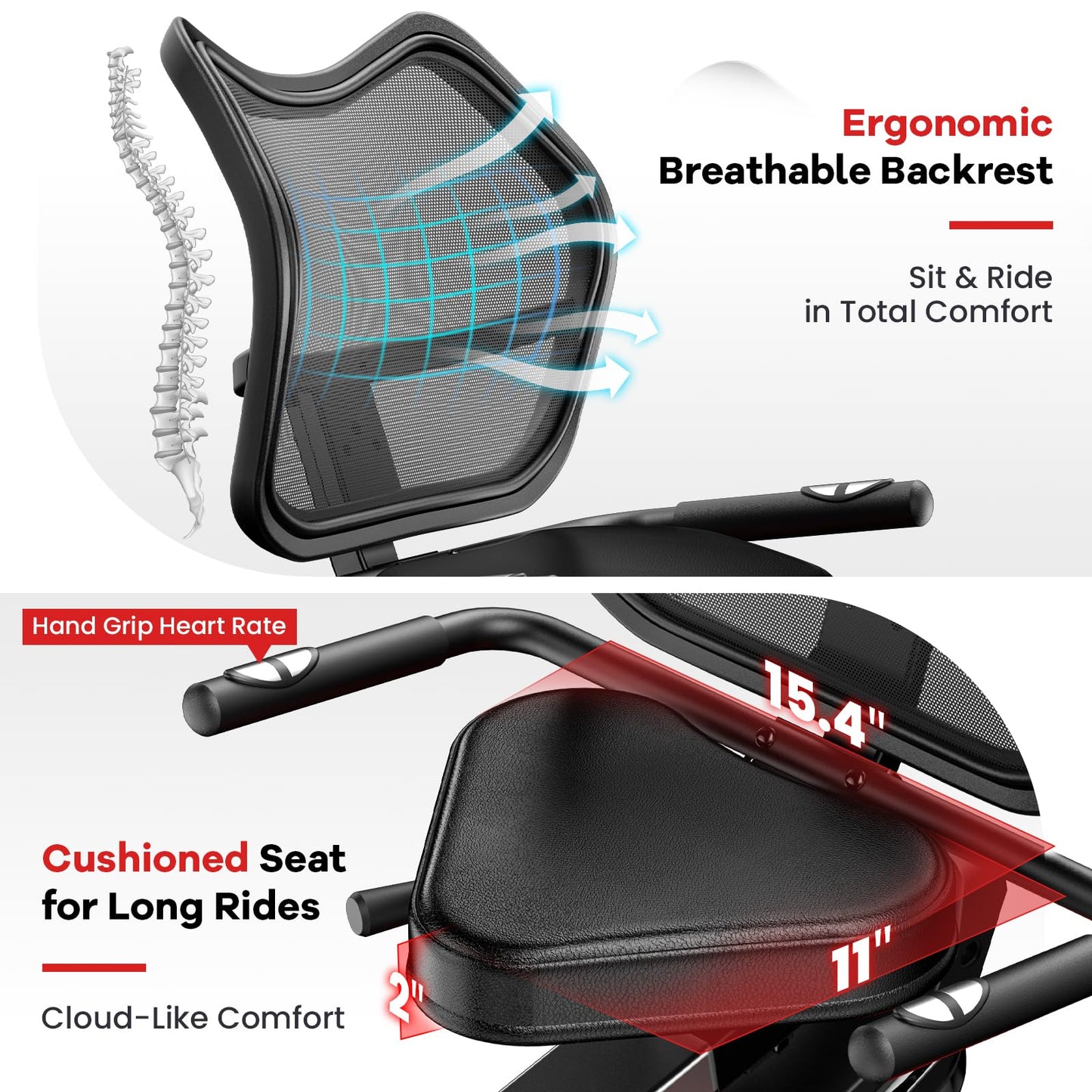 LFEYYD Recumbent Exercise Bike for Home, Stationary Bike with Arm Exerciser, 16-Level Magnetic Resistance, Bluetooth App, LCD Monitor, Heart Rate, Heavy-Duty Frame, Low-Impact Cardio & Physical Therapy, 450LBS Capacity (BIACK-Red)