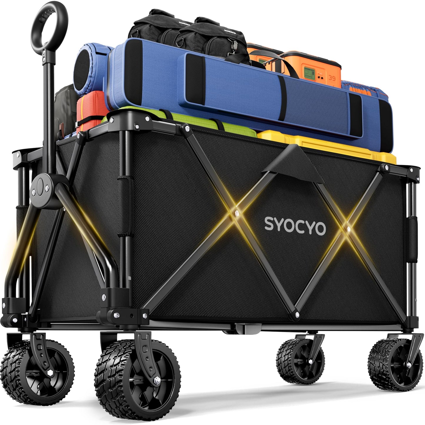 Wagon Carts Foldable 420LBS Weight Capacity Collapsible Wagon with Big All-Terrain Wheels, Heavy Duty Beach Wagons Cart with Cup Holders for Camping, Garden, Sports, Grocery pcs