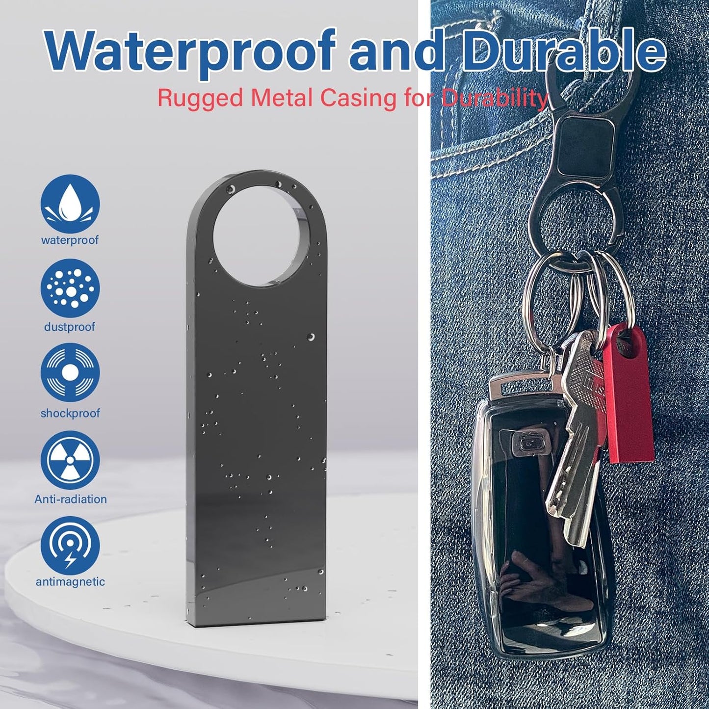 Wooolken 5 Pack 4GB 2.0 USB Flash Drive with Keychains, Sleek Metal USB Thumb Drives Memory Stick for PC Laptop
