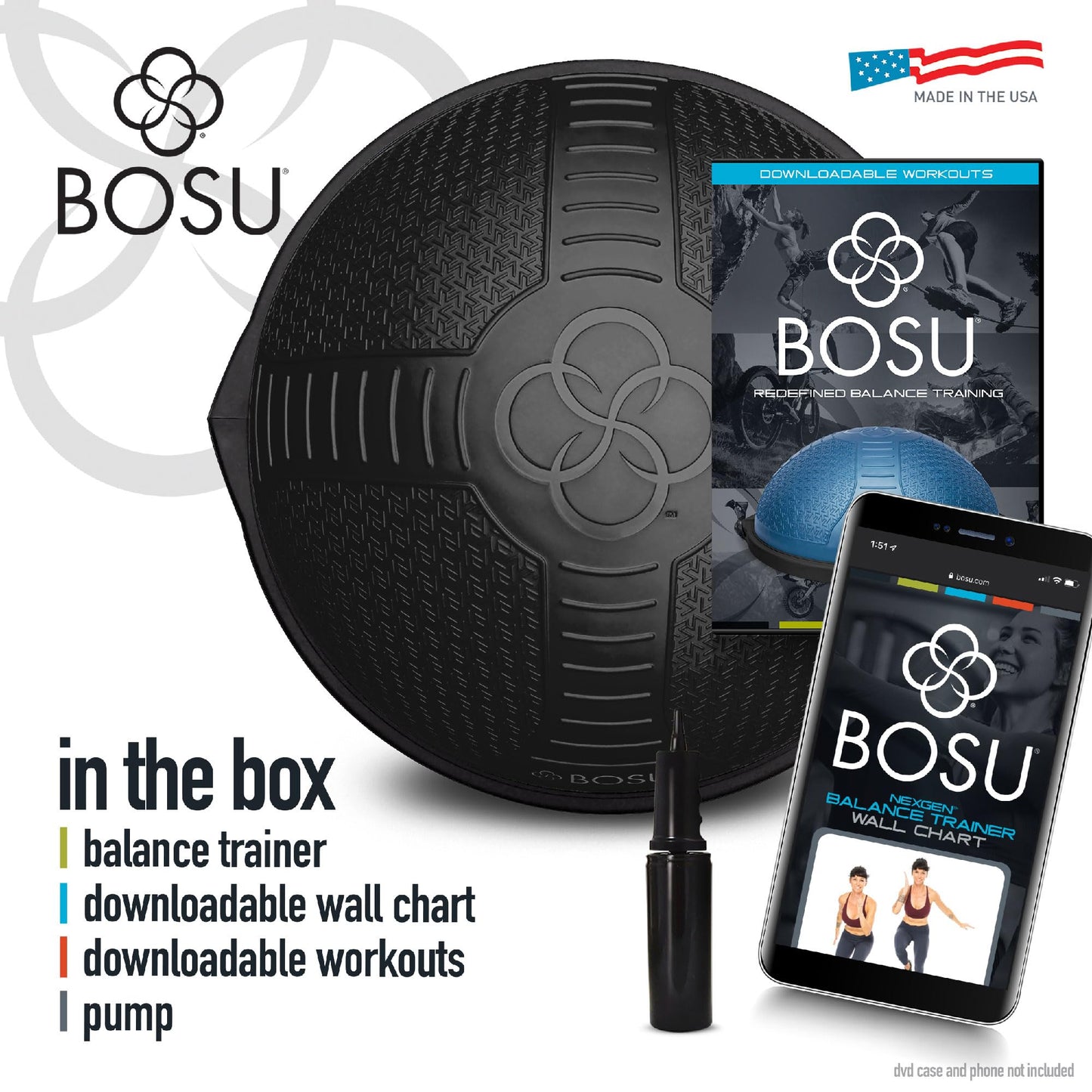 BOSU Nexgen Balance Trainer, Half-Ball Training Equipment, 65 cm Diameter, 300 lb Capacity - Burst-Resistant Stability Exercise Tool w/ Non-Slip Base, Includes Hand Pump, Commercial-Grade