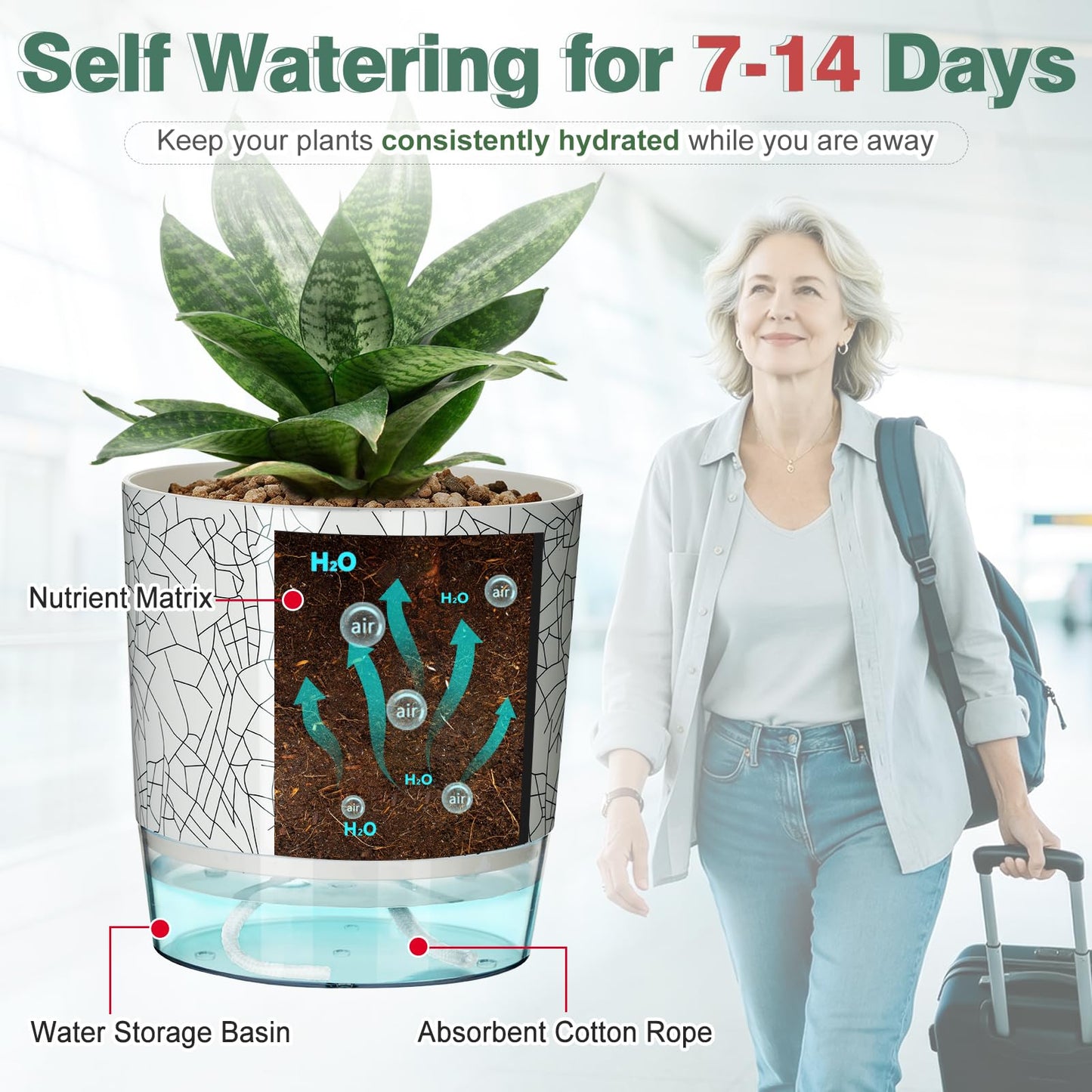 Samhe Self Watering Pots for Indoor Plants, 4/5.5 Inch Crackle Pattern Planters with Clear Water Reservoir & Wick System, 4 Pack Plastic Flower Pots for Succulents, Herbs, African Violets