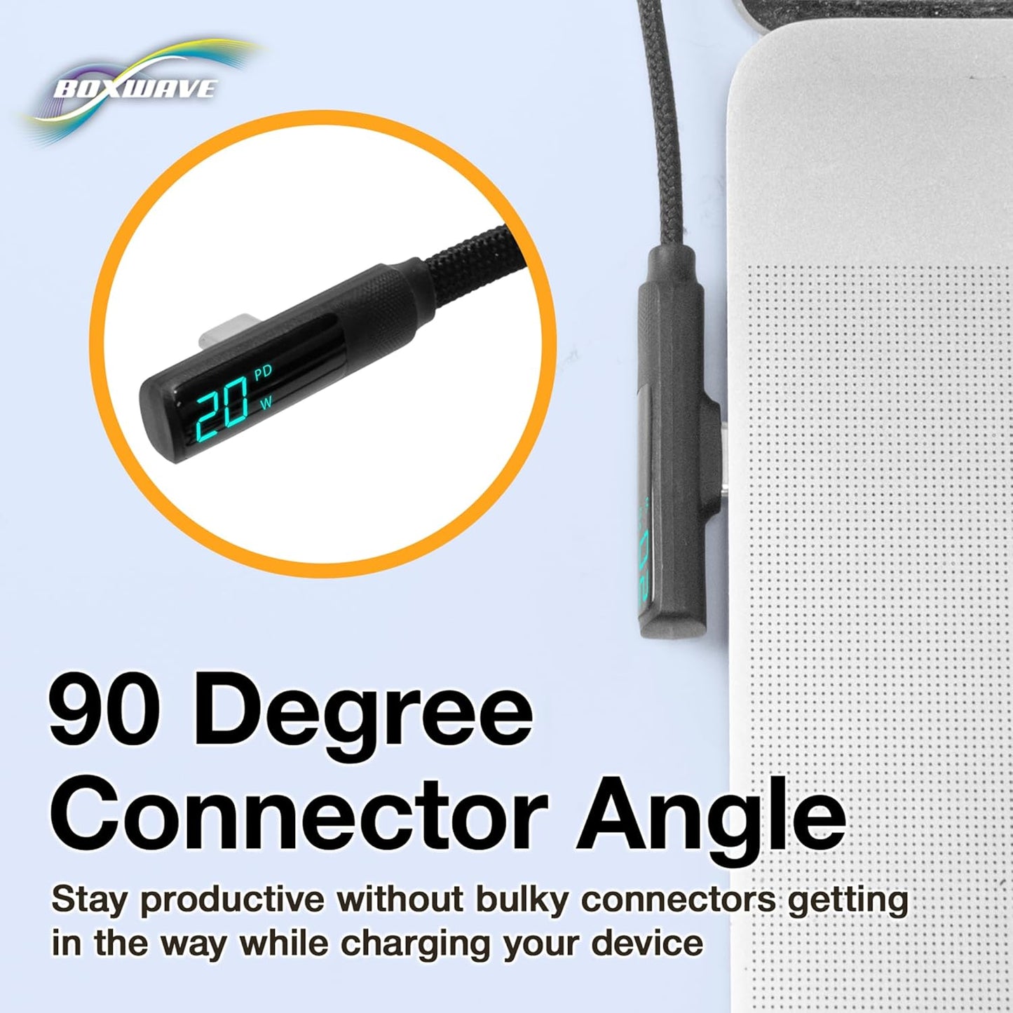 BoxWave MP3 (4 (4ft) (100W), Cable Compatible with MYMAHDI Player in) - PowerDisplay PD Right Angle Cable - USB-C